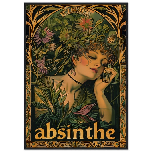 Absinthe Poster Art Nouveau ( 70x100-cm-Bois-noir)