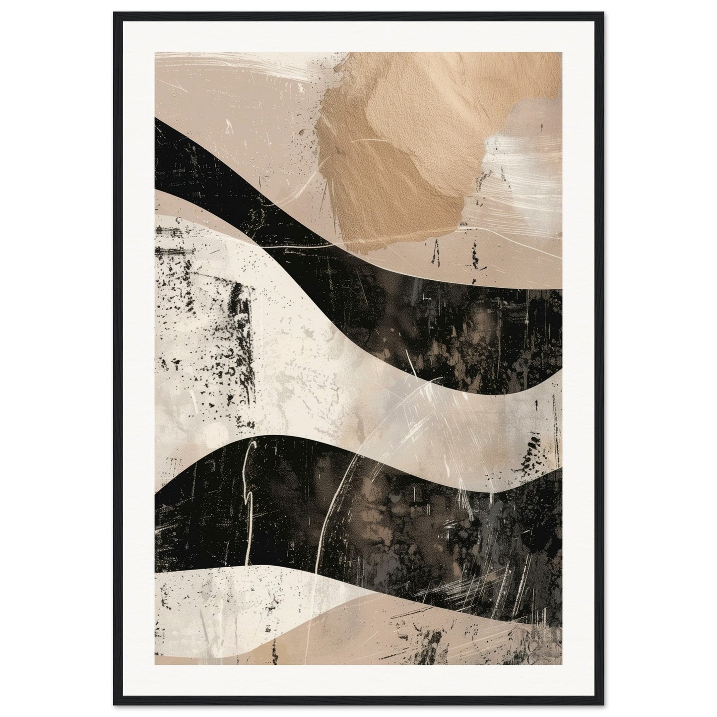 Affiche Abstrait Taupe Beige ( 70x100-cm-Bois-noir)