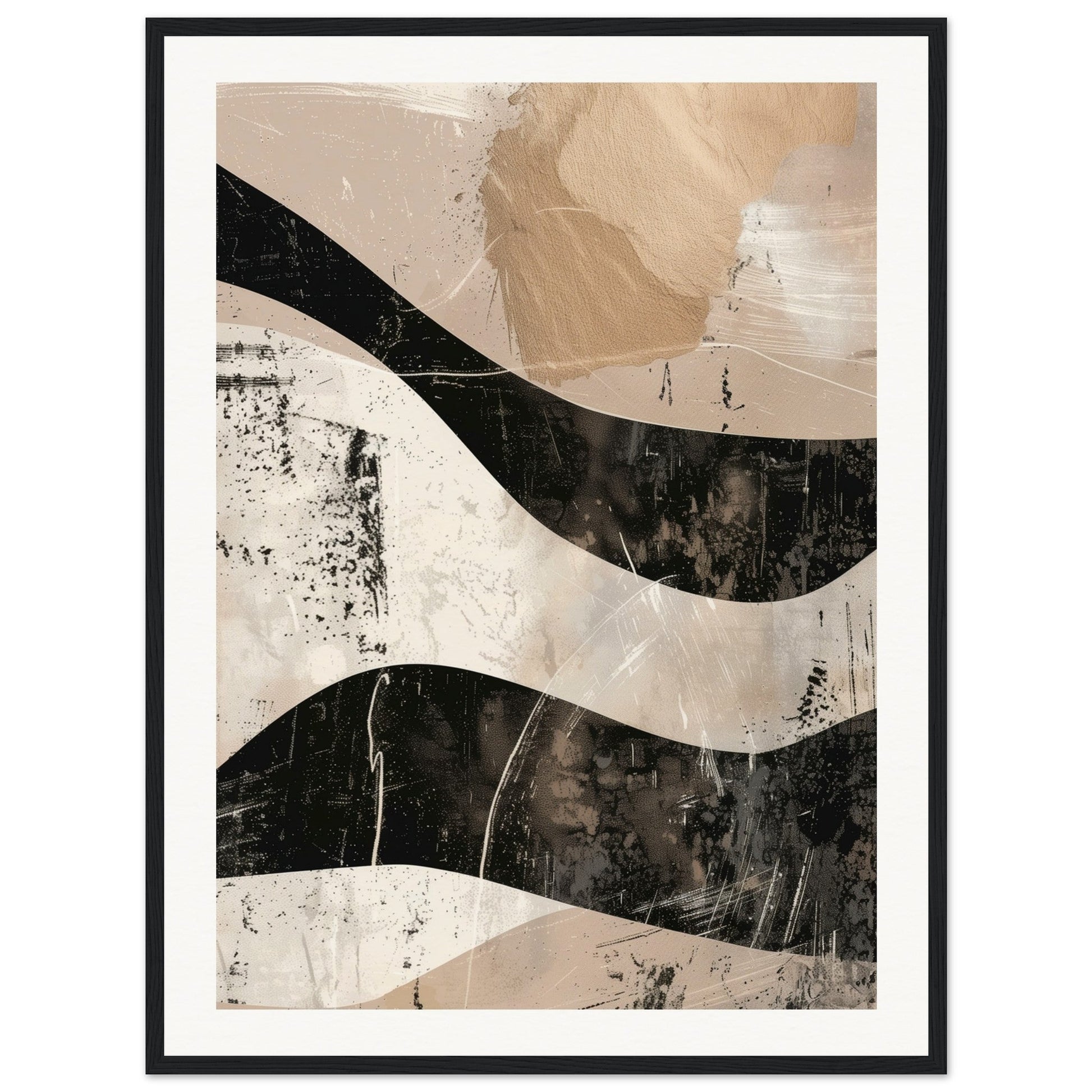 Affiche Abstrait Taupe Beige ( 60x80-cm-Bois-noir)