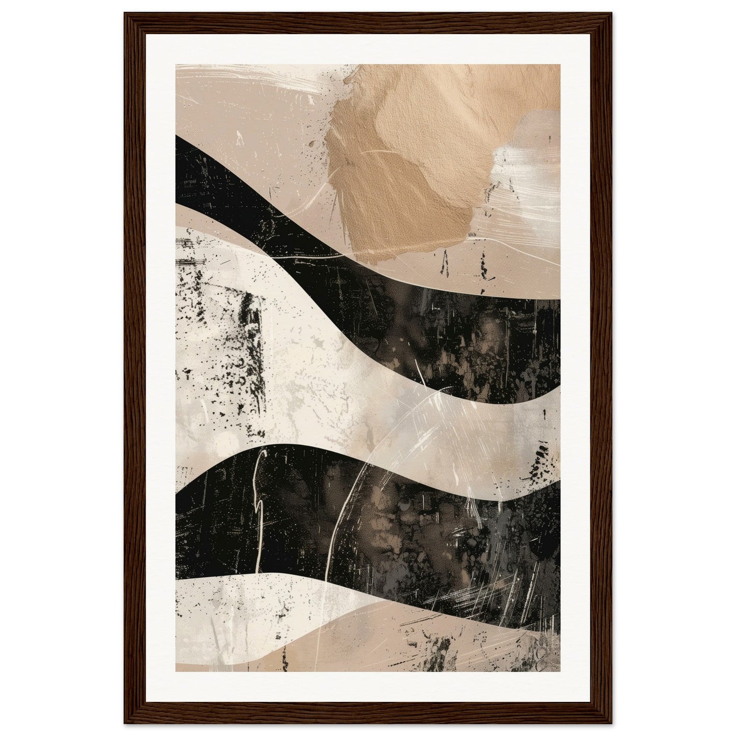 Affiche Abstrait Taupe Beige ( 30x45-cm-Bois-foncé)