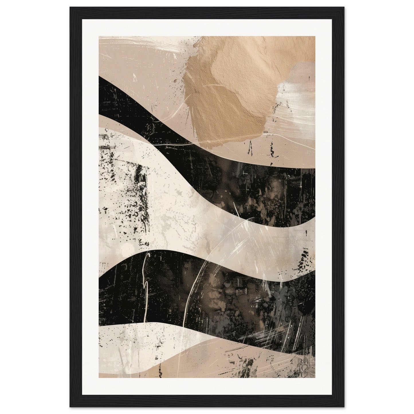 Affiche Abstrait Taupe Beige ( 30x45-cm-Bois-noir)