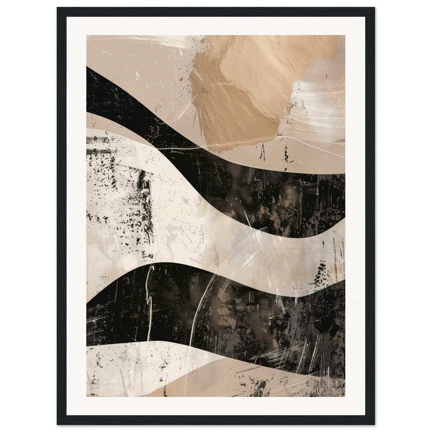 Affiche Abstrait Taupe Beige ( 45x60-cm-Bois-noir)