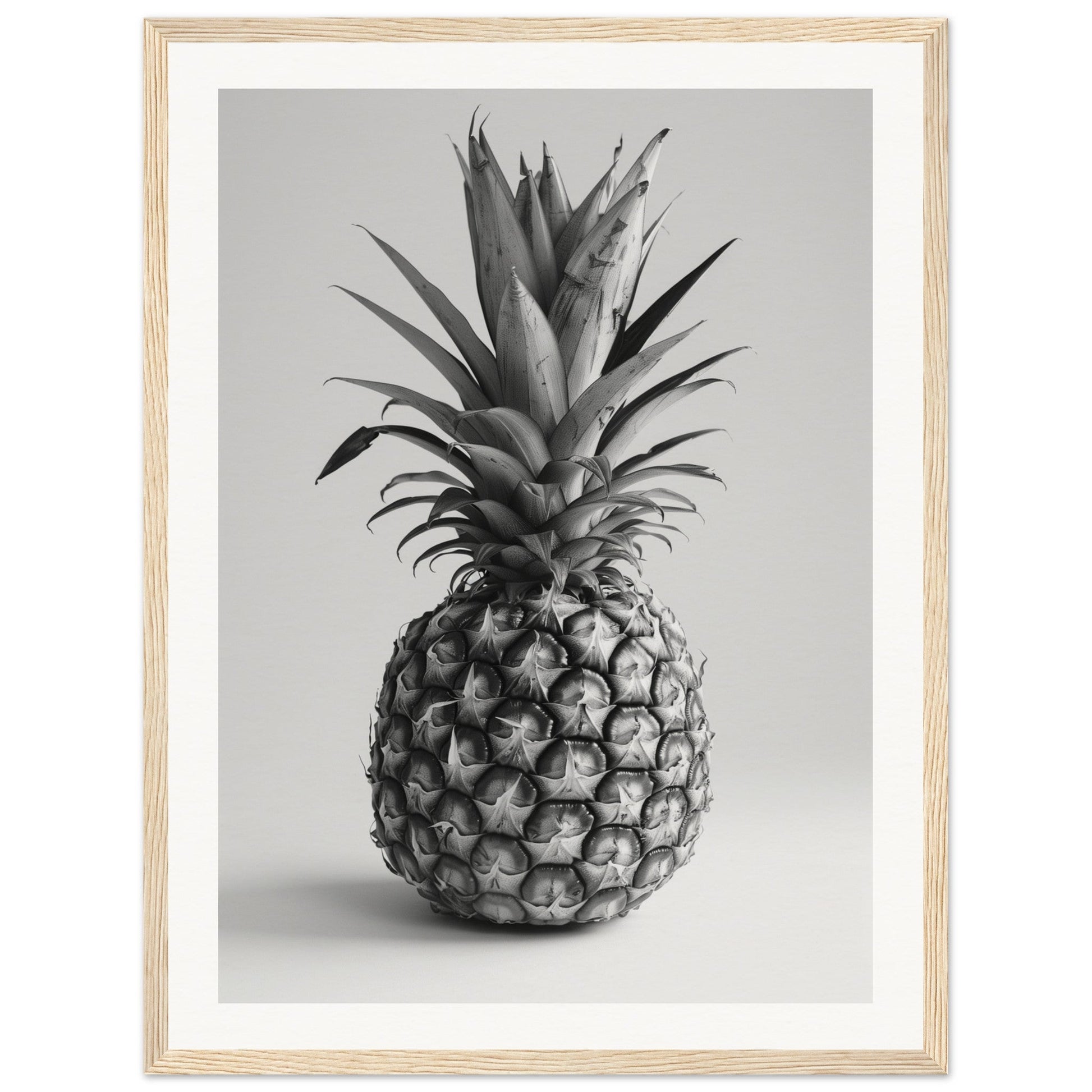 Affiche Ananas Noir et Blanc ( 45x60-cm-Bois-clair)