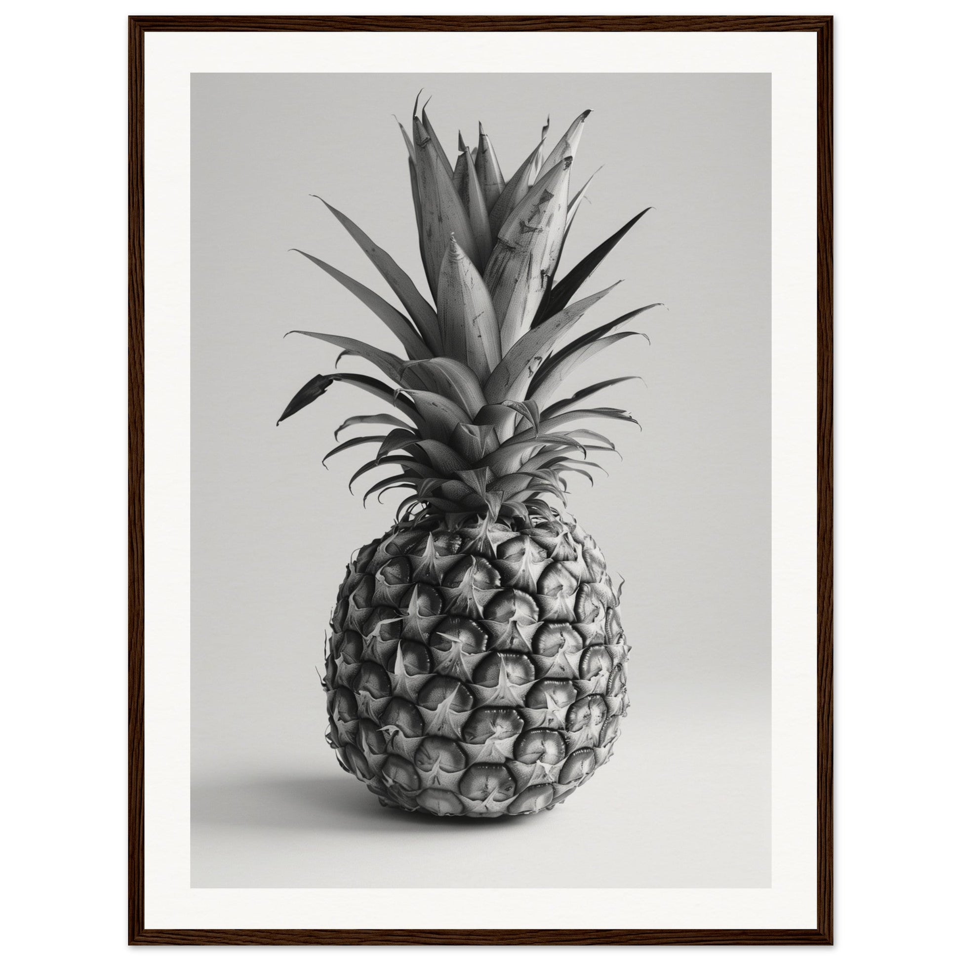 Affiche Ananas Noir et Blanc ( 60x80-cm-Bois-foncé)