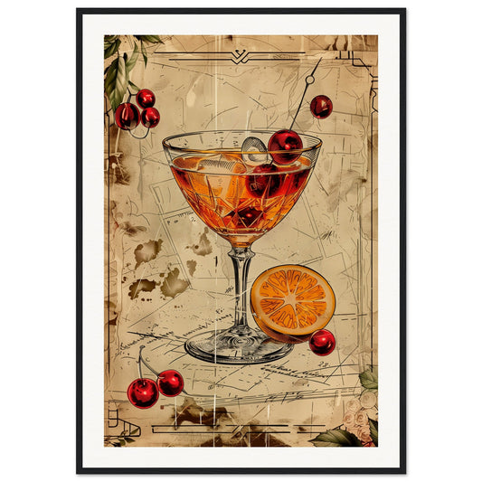 Affiche Ancienne Cocktail ( 70x100-cm-Bois-noir)