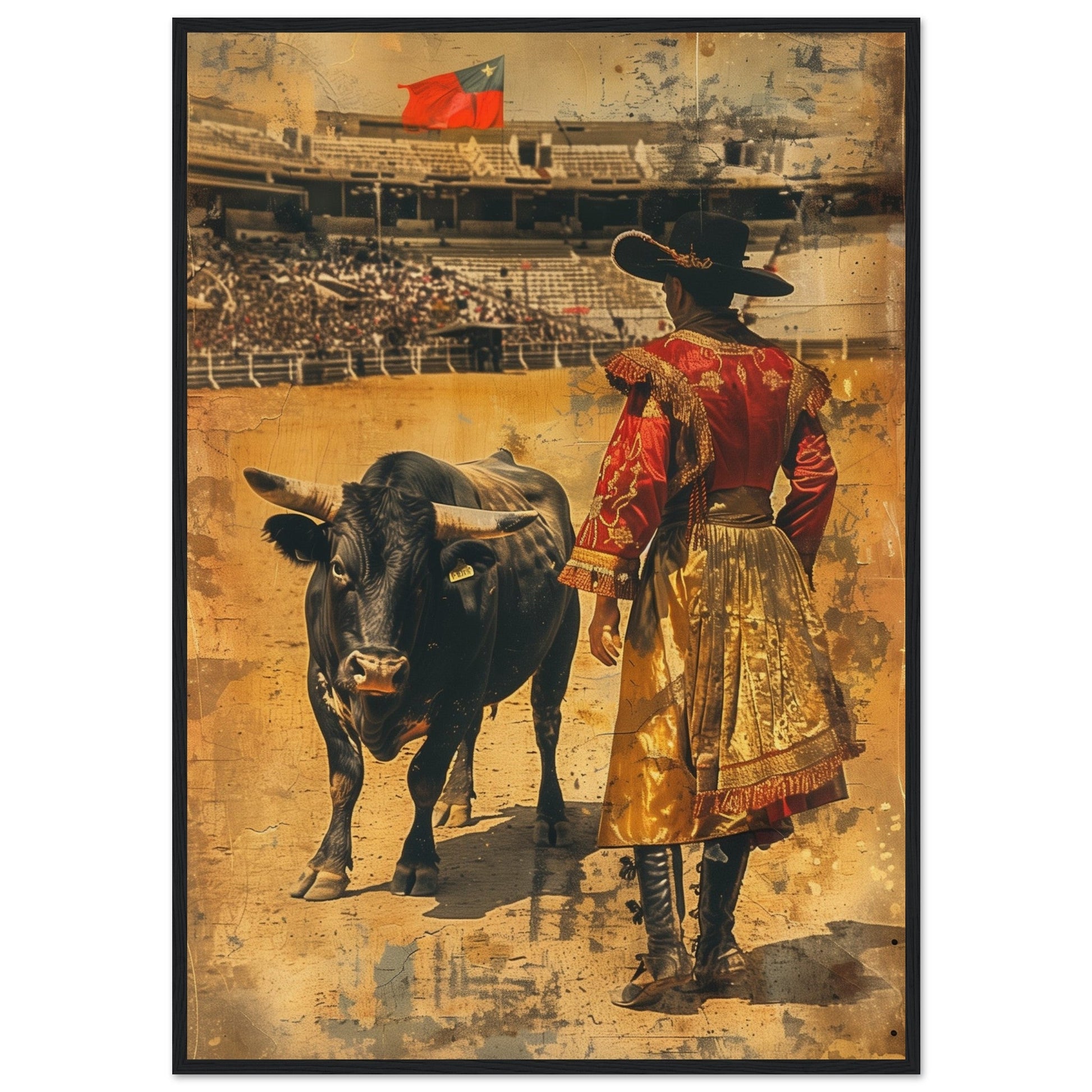 Affiche Ancienne Corrida ( 70x100-cm-Bois-noir)