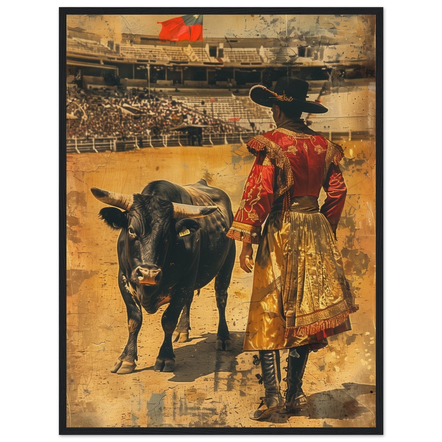 Affiche Ancienne Corrida ( 60x80-cm-Bois-noir)