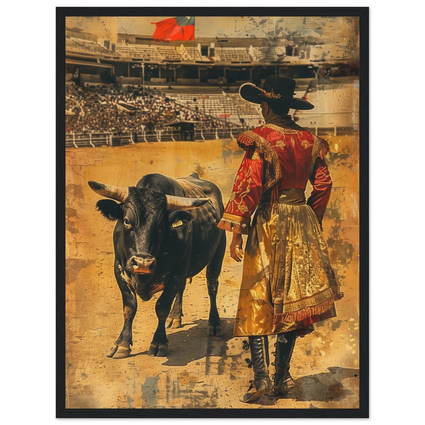 Affiche Ancienne Corrida ( 45x60-cm-Bois-noir)