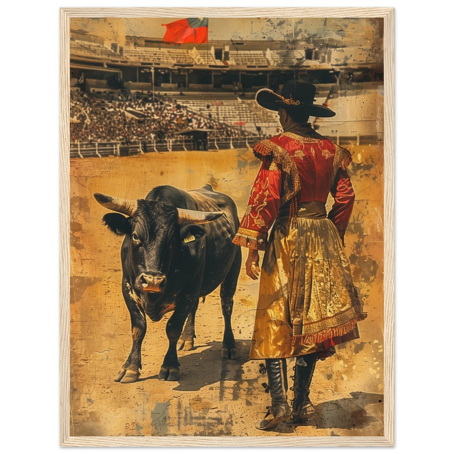 Affiche Ancienne Corrida ( 45x60-cm-Bois-clair)