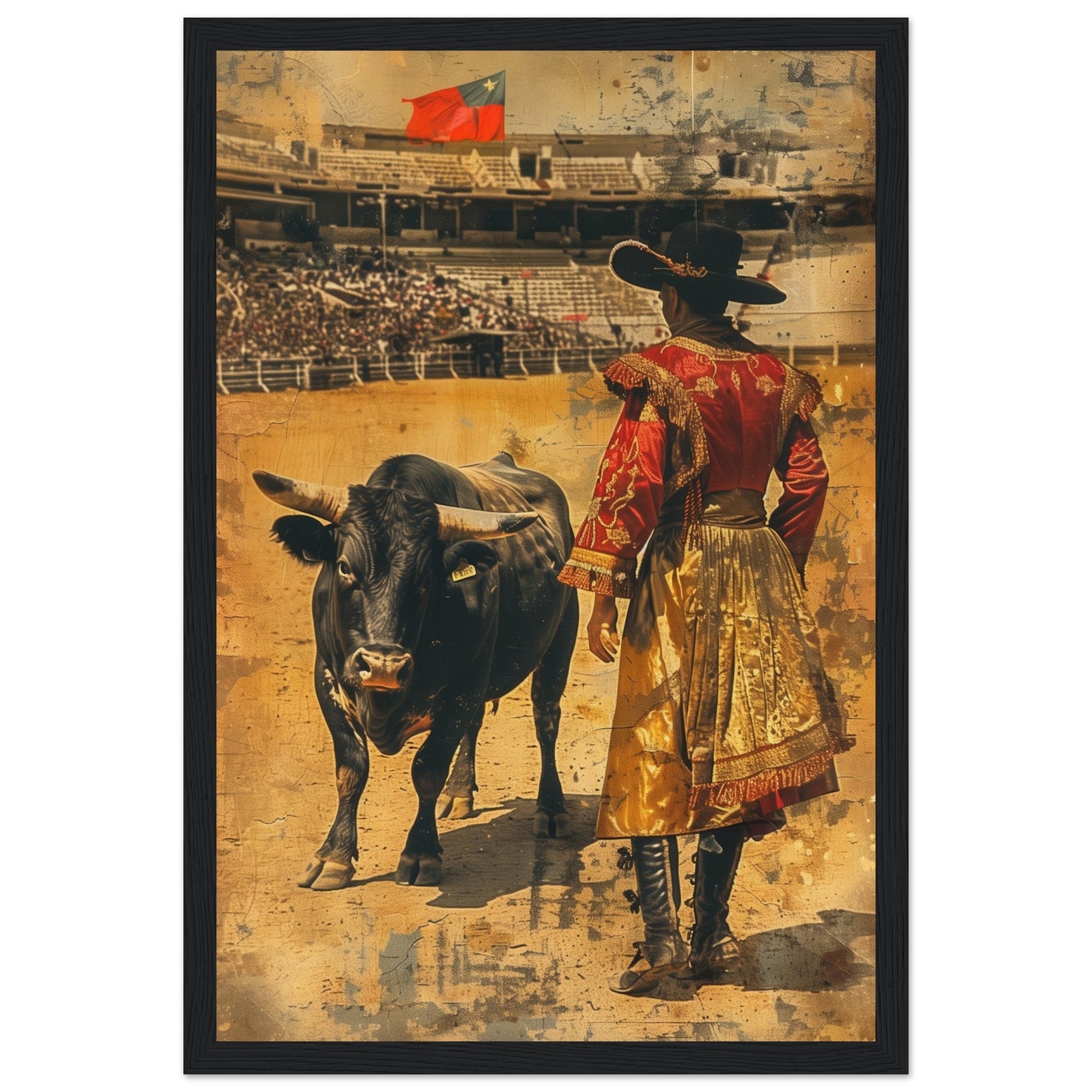 Affiche Ancienne Corrida ( 30x45-cm-Bois-noir)