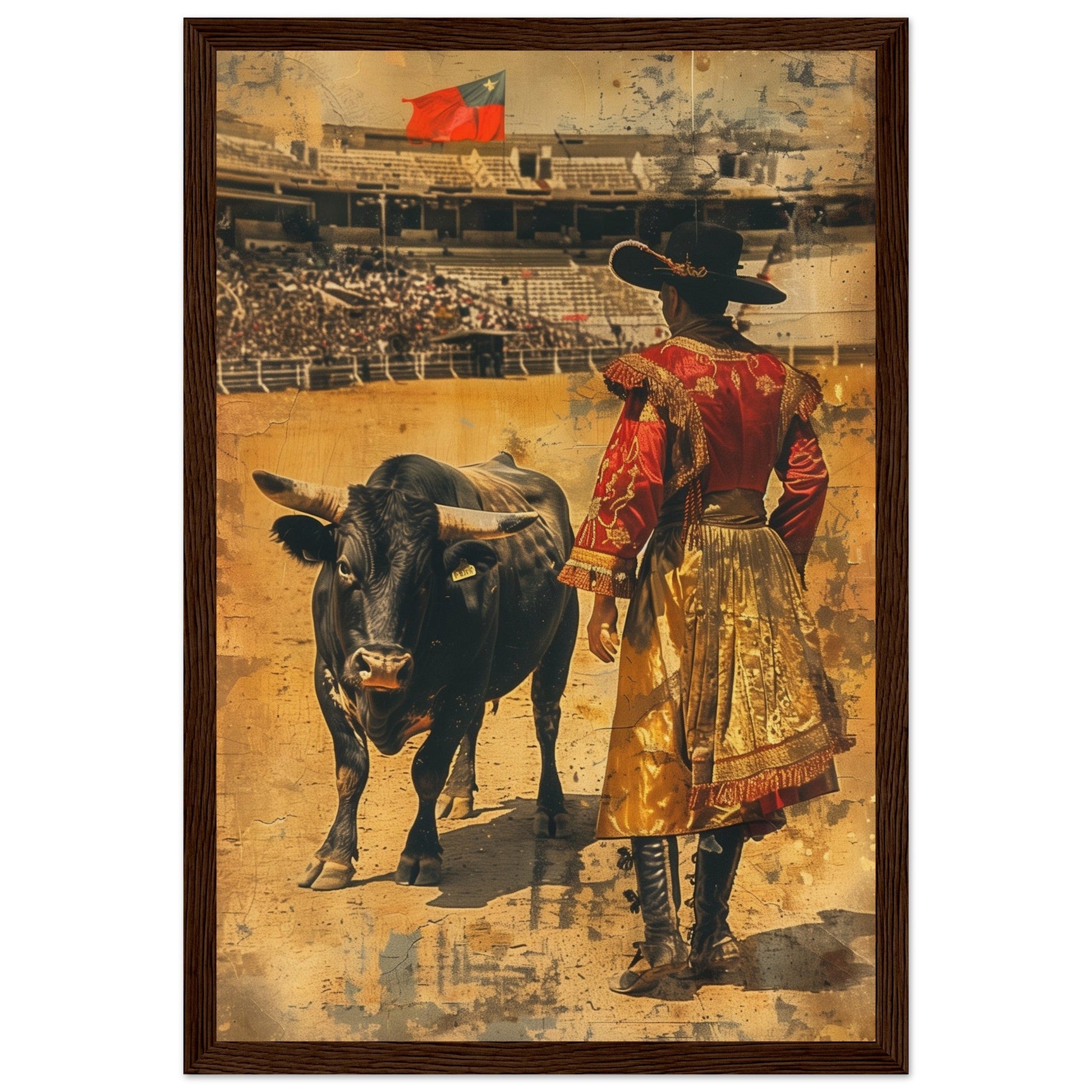 Affiche Ancienne Corrida ( 30x45-cm-Bois-foncé)