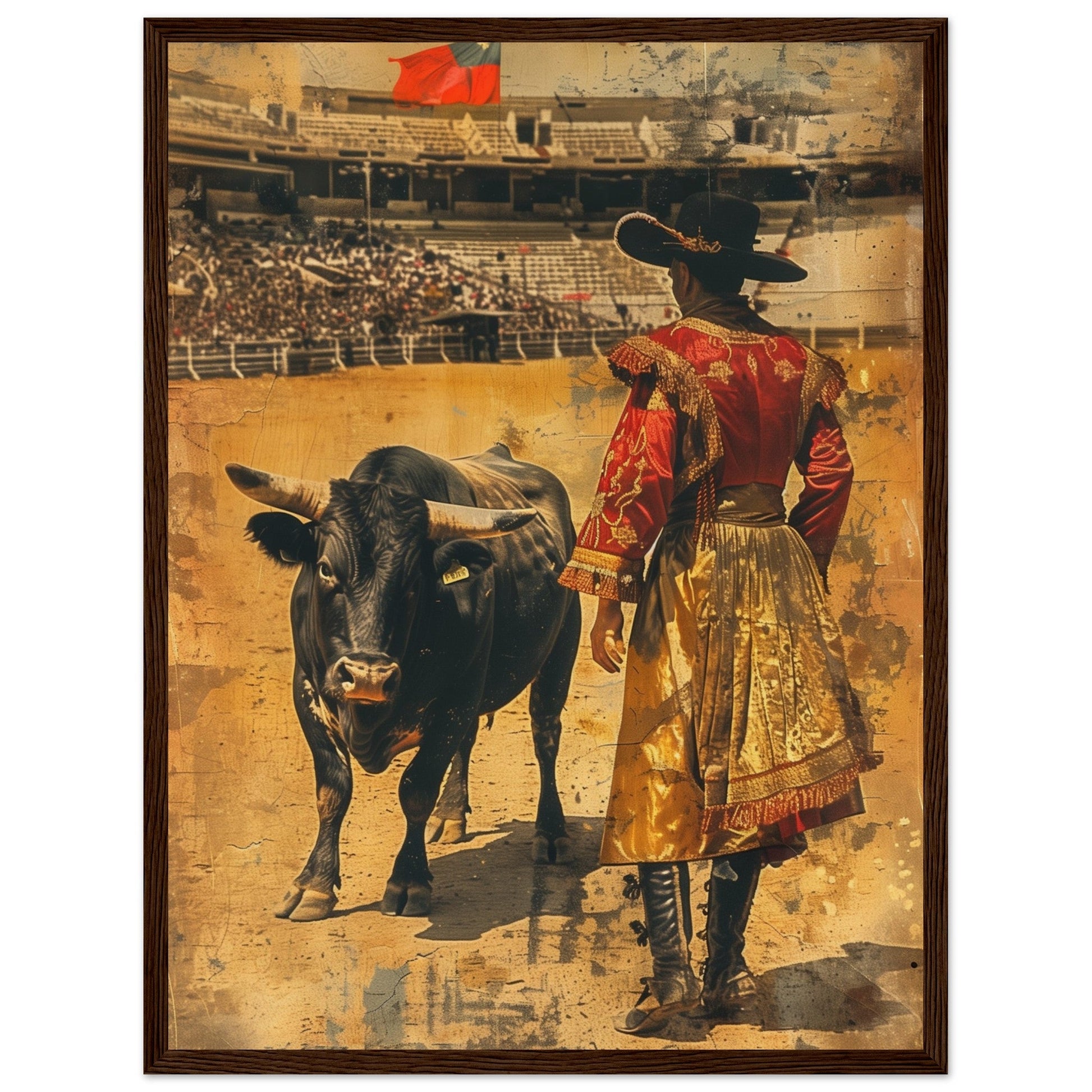 Affiche Ancienne Corrida ( 45x60-cm-Bois-foncé)