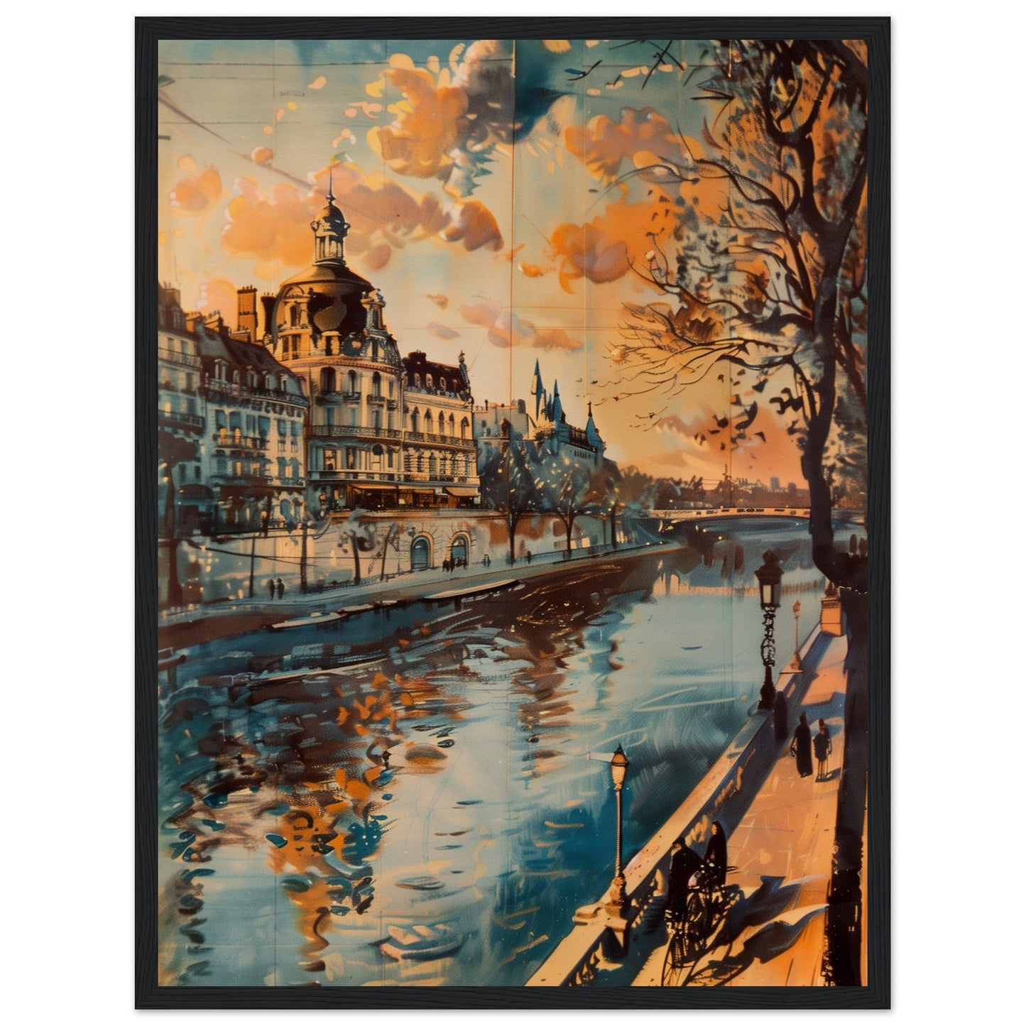 Affiche Ancienne Paris ( 45x60-cm-Bois-noir)