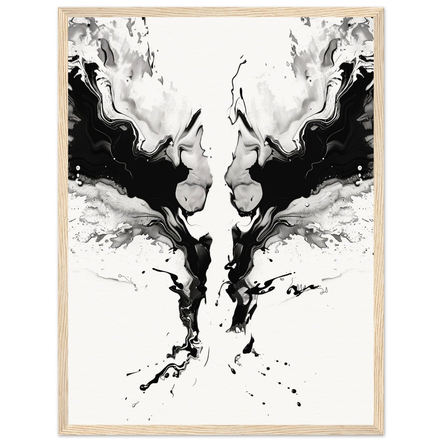 Affiche Art Abstrait Noir et Blanc ( 45x60-cm-Bois-clair)