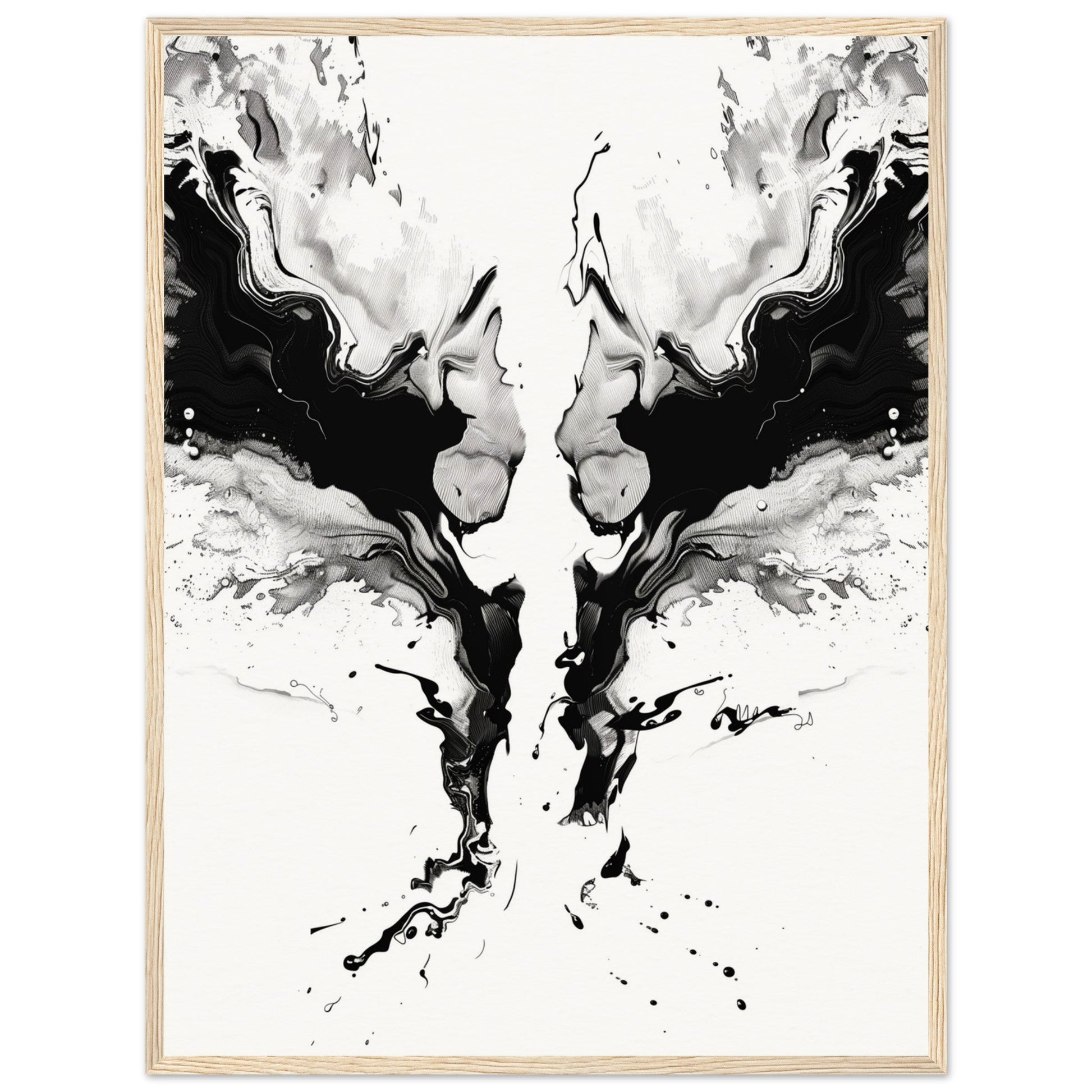 Affiche Art Abstrait Noir et Blanc ( 60x80-cm-Bois-clair)