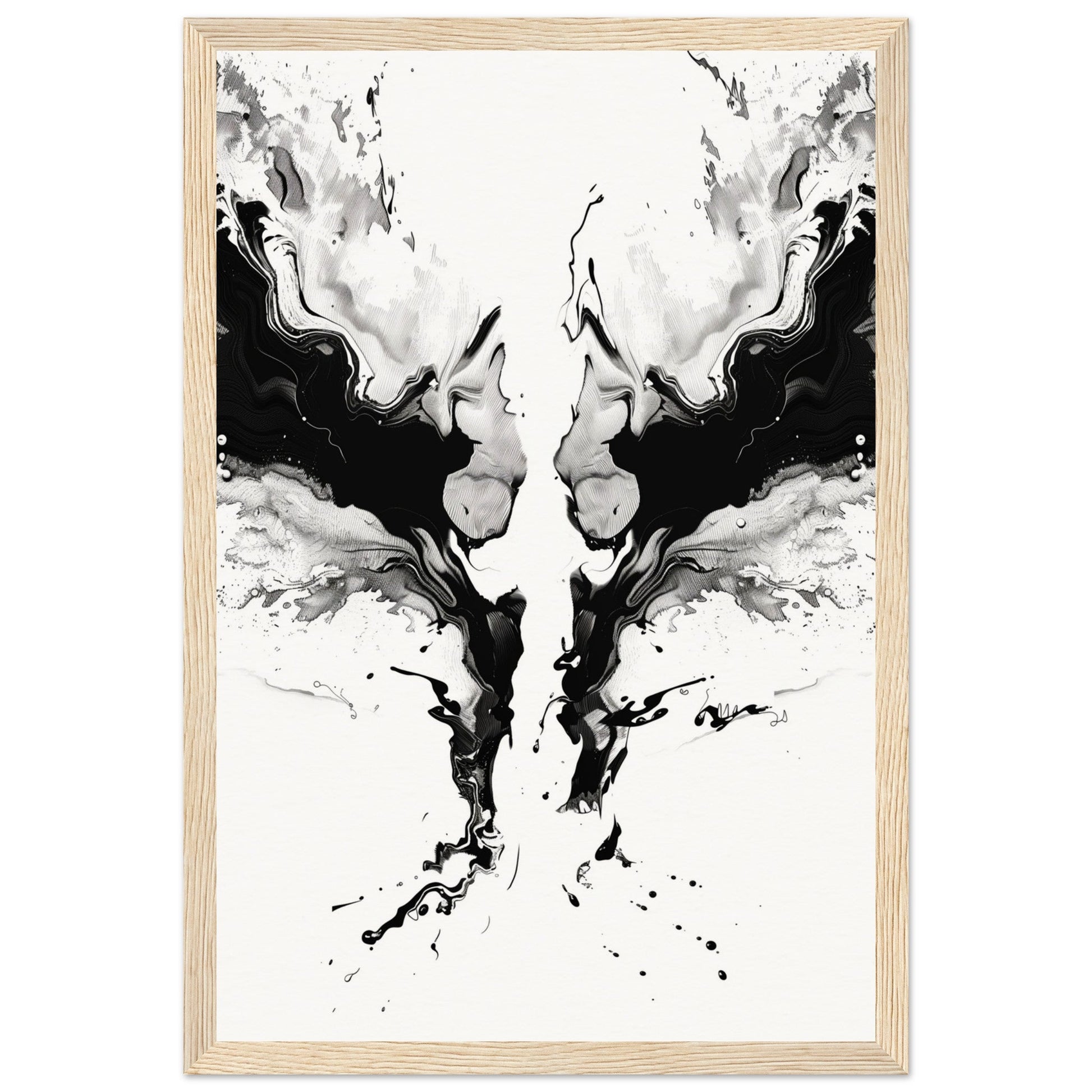 Affiche Art Abstrait Noir et Blanc ( 30x45-cm-Bois-clair)