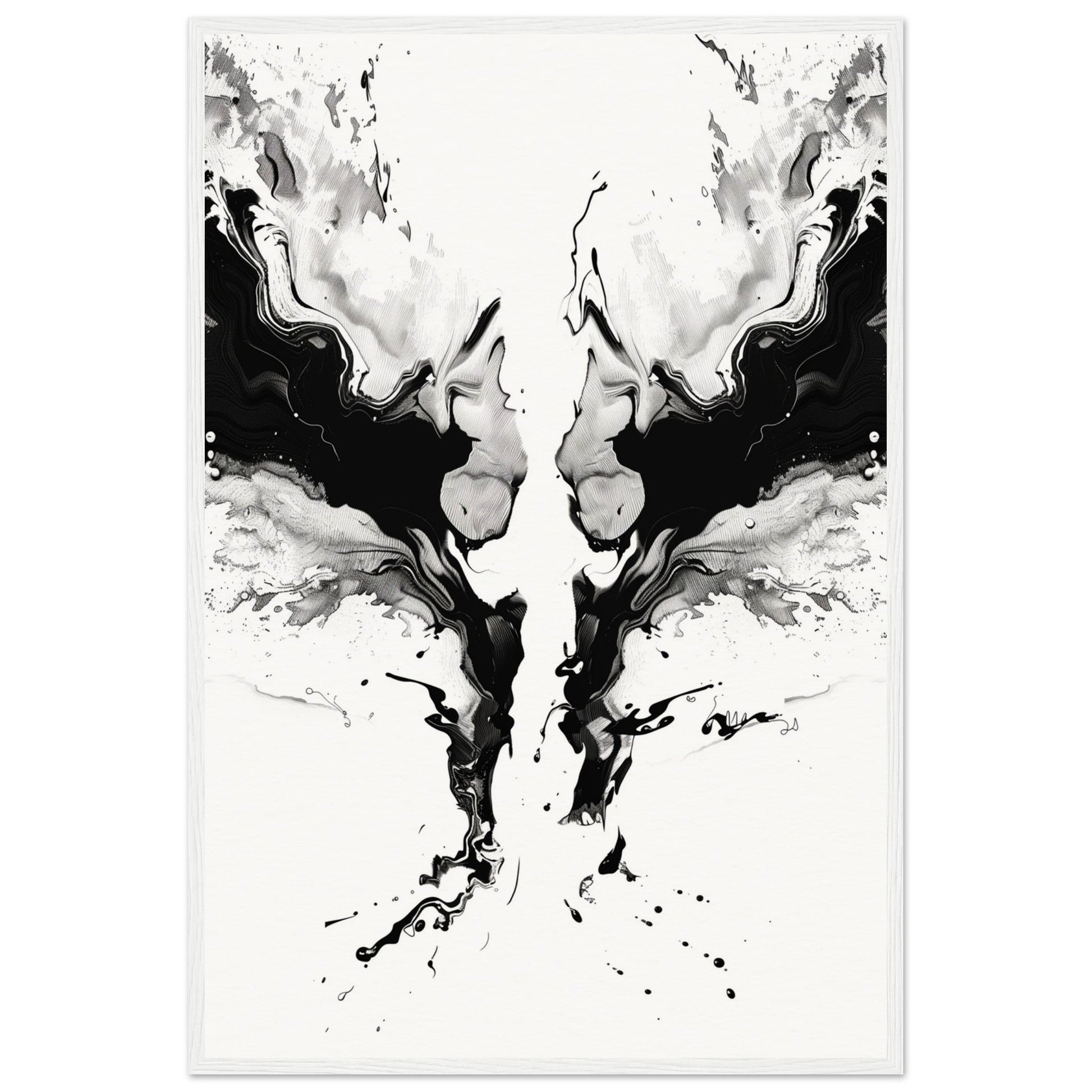 Affiche Art Abstrait Noir et Blanc ( 60x90-cm-Bois-blanc)