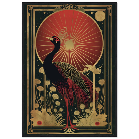 Affiche Art Deco Paon ( 70x100-cm-Bois-noir)