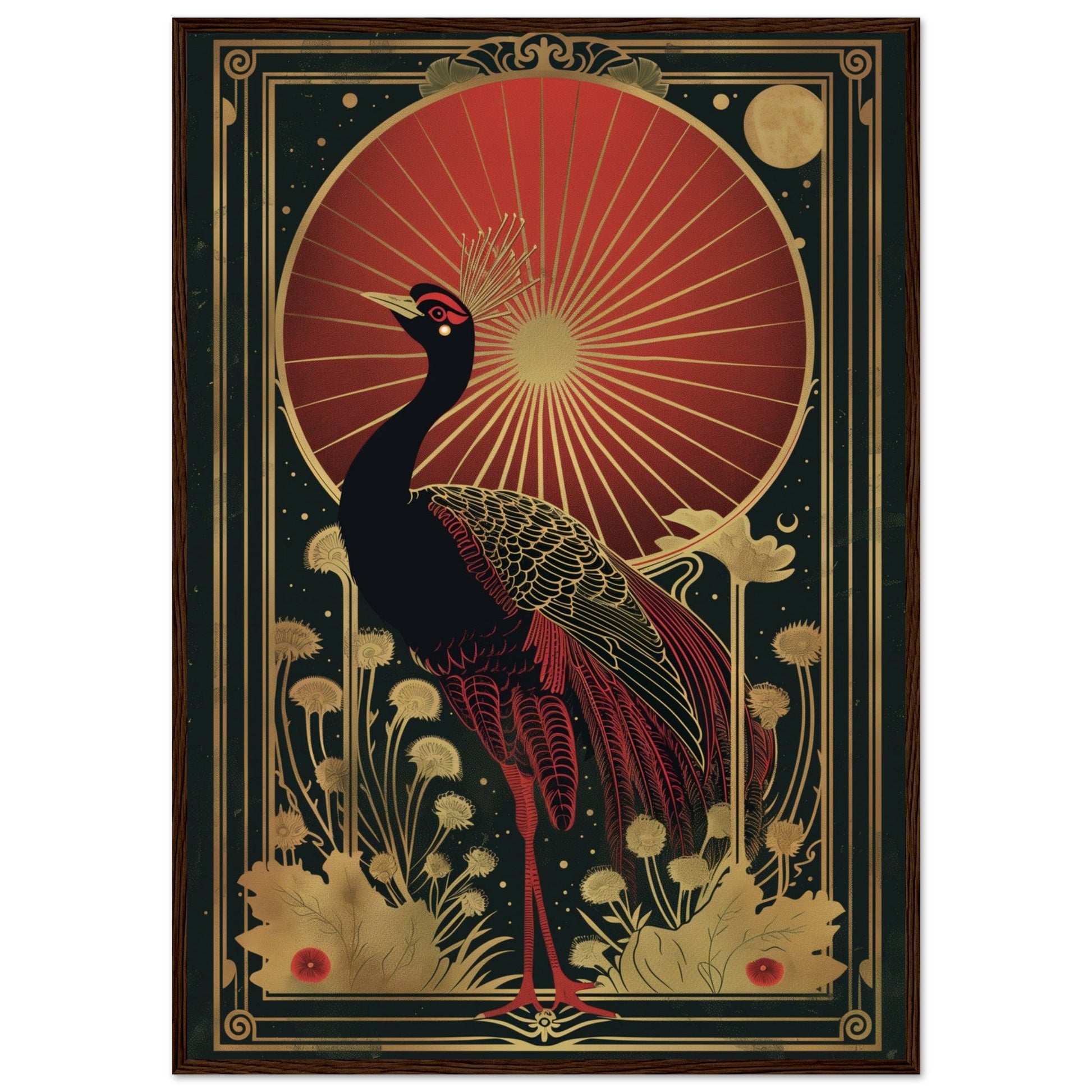 Affiche Art Deco Paon ( 70x100-cm-Bois-foncé)