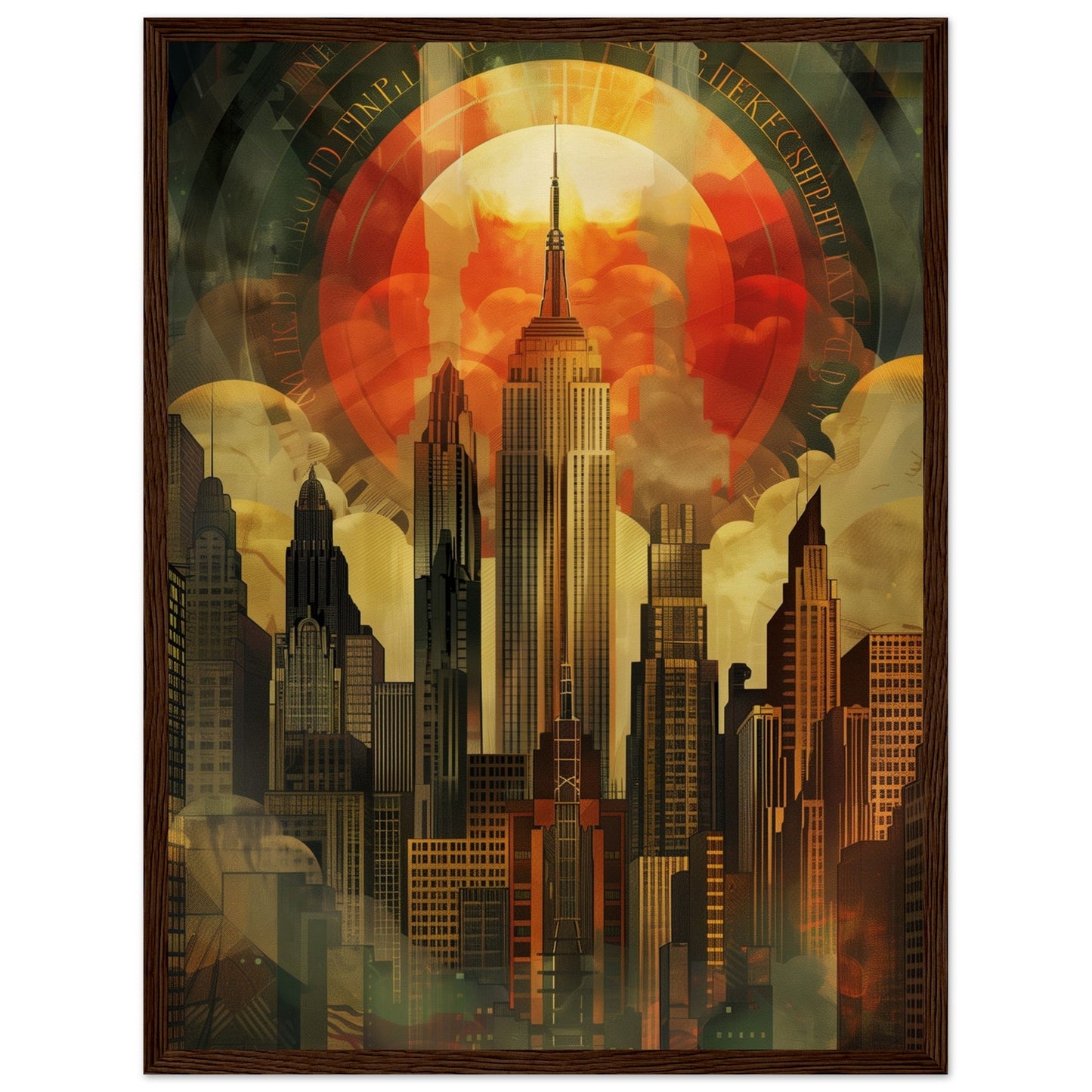 Affiche Art Deco Ville ( Bois-foncé-45x60-cm)