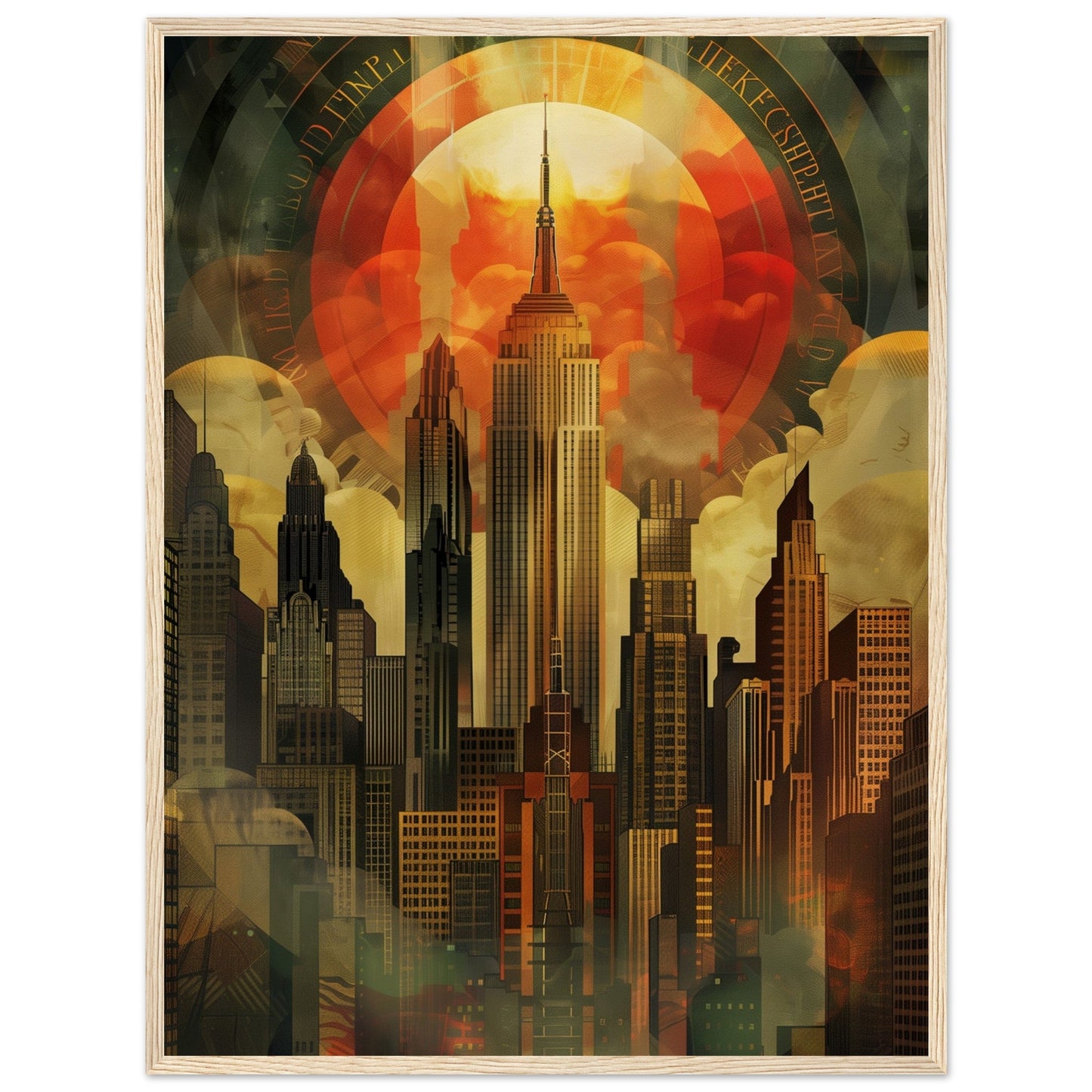 Affiche Art Deco Ville ( Bois-clair-60x80-cm)