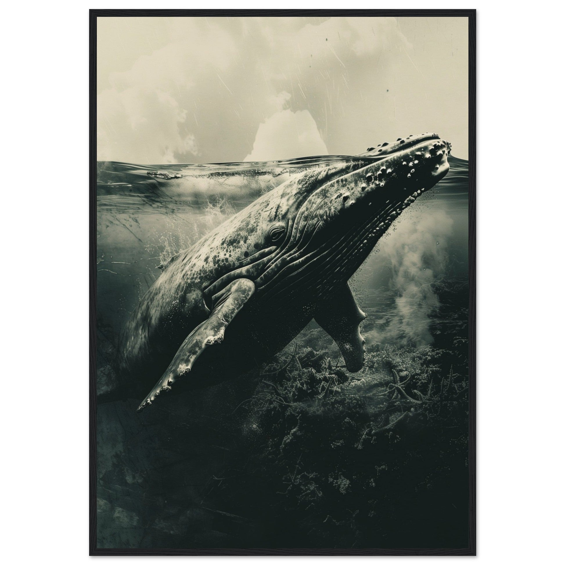 Affiche Baleine Grise ( 70x100-cm-Bois-noir)