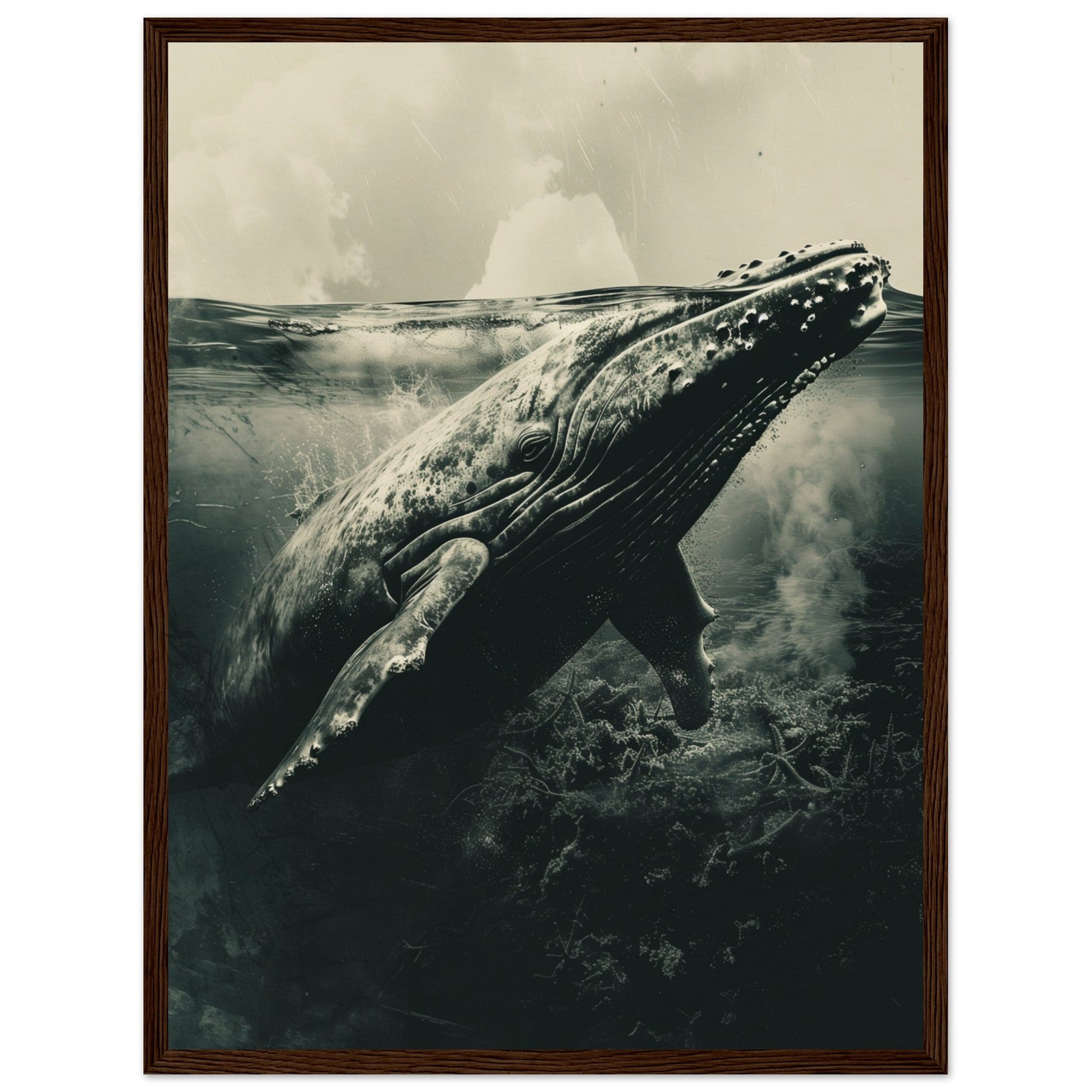 Affiche Baleine Grise ( 45x60-cm-Bois-foncé)