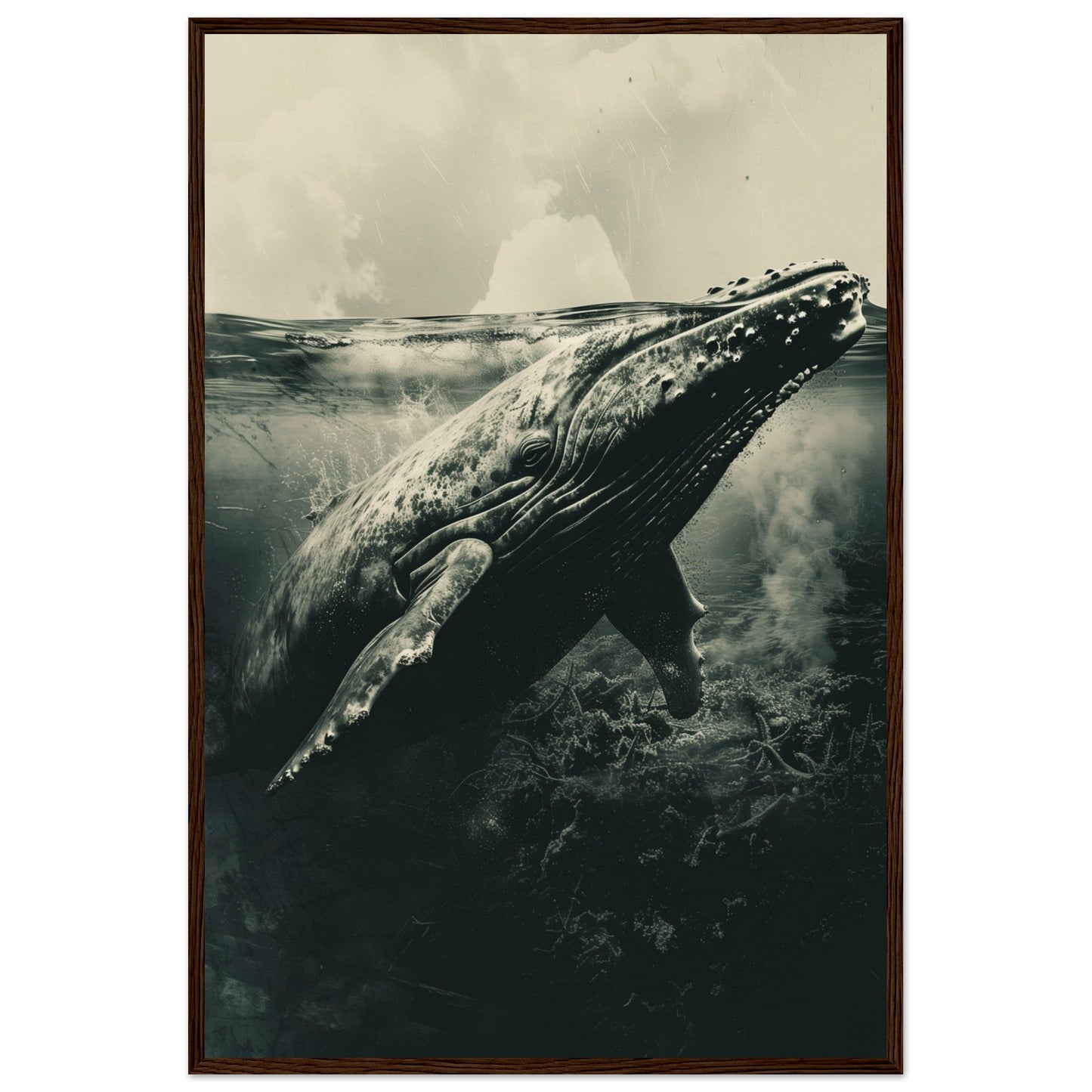 Affiche Baleine Grise ( 60x90-cm-Bois-foncé)