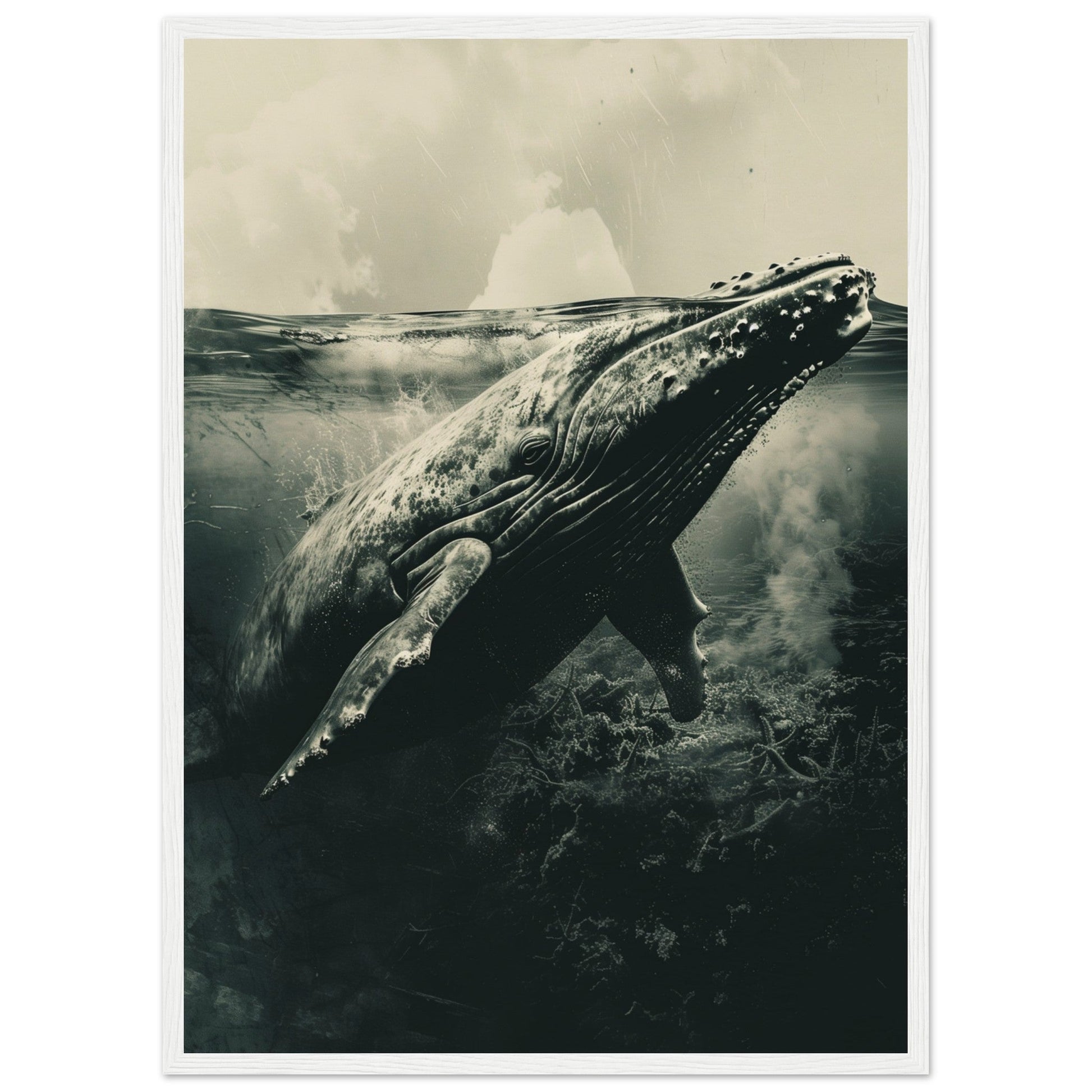 Affiche Baleine Grise ( 50x70-cm-Bois-blanc)