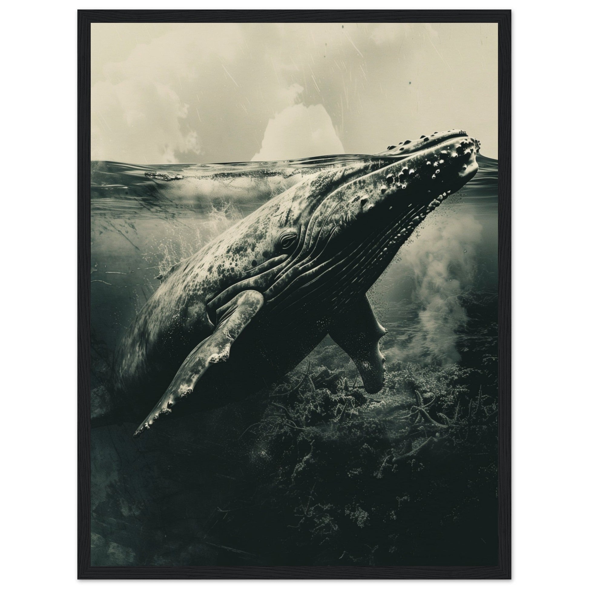 Affiche Baleine Grise ( 45x60-cm-Bois-noir)