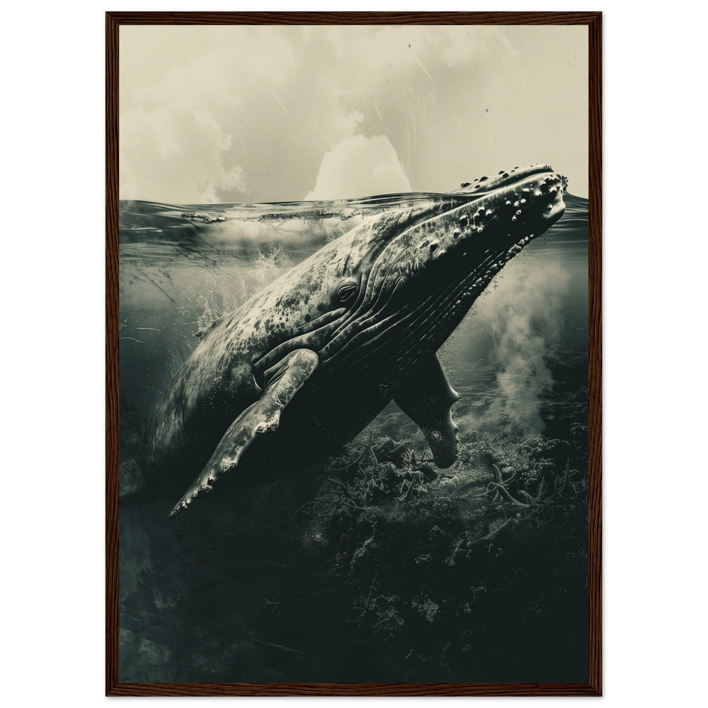 Affiche Baleine Grise ( 50x70-cm-Bois-foncé)