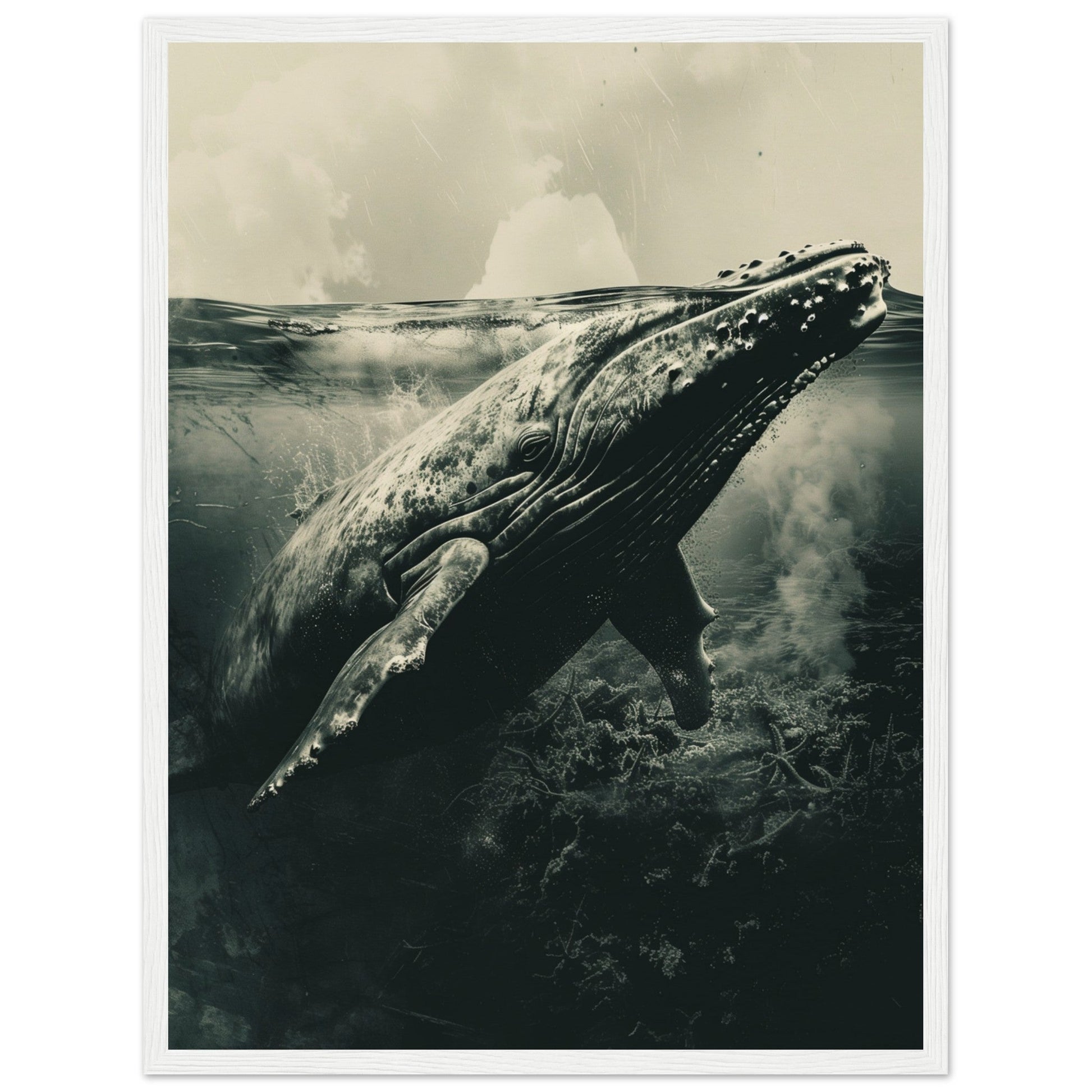 Affiche Baleine Grise ( 45x60-cm-Bois-blanc)