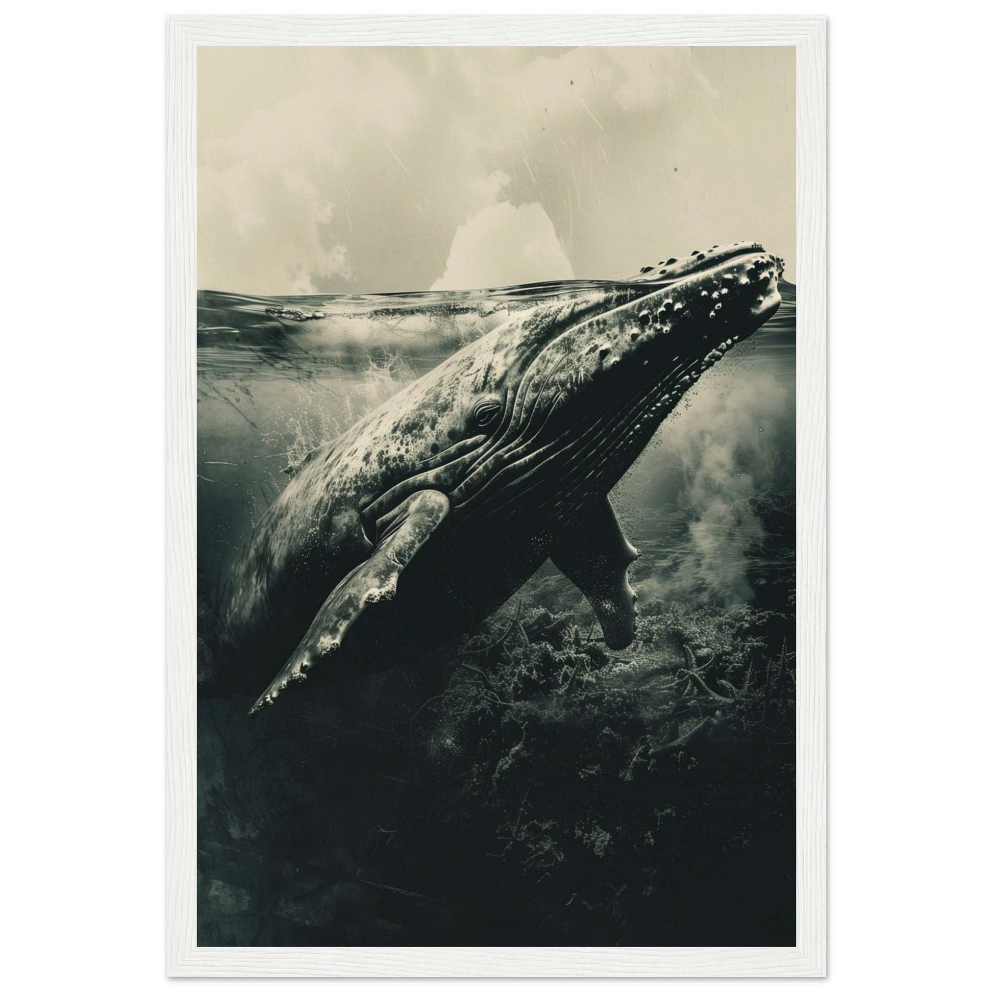 Affiche Baleine Grise ( 30x45-cm-Bois-blanc)