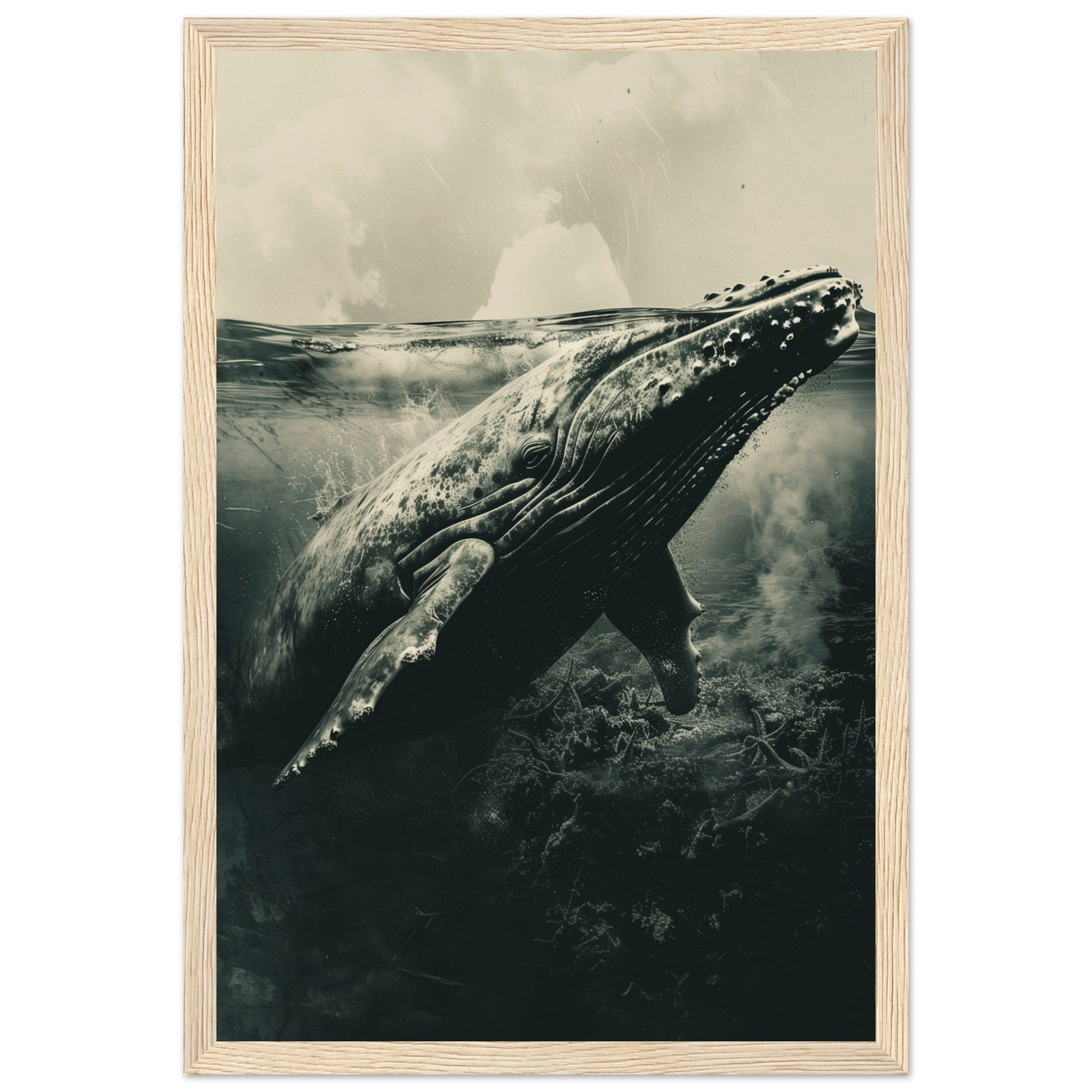 Affiche Baleine Grise ( 30x45-cm-Bois-clair)