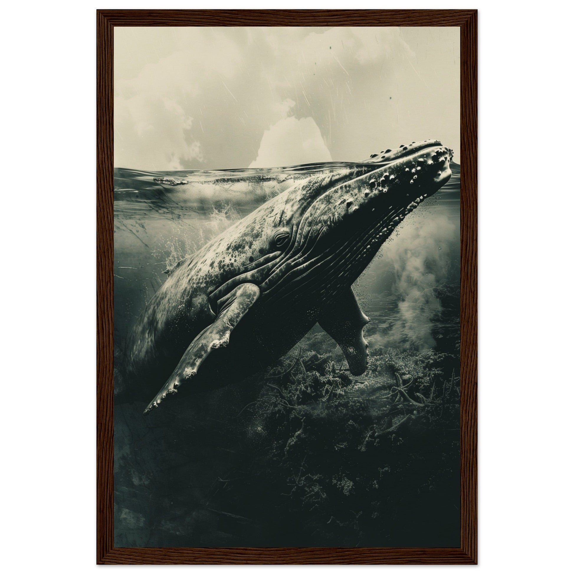 Affiche Baleine Grise ( 30x45-cm-Bois-foncé)