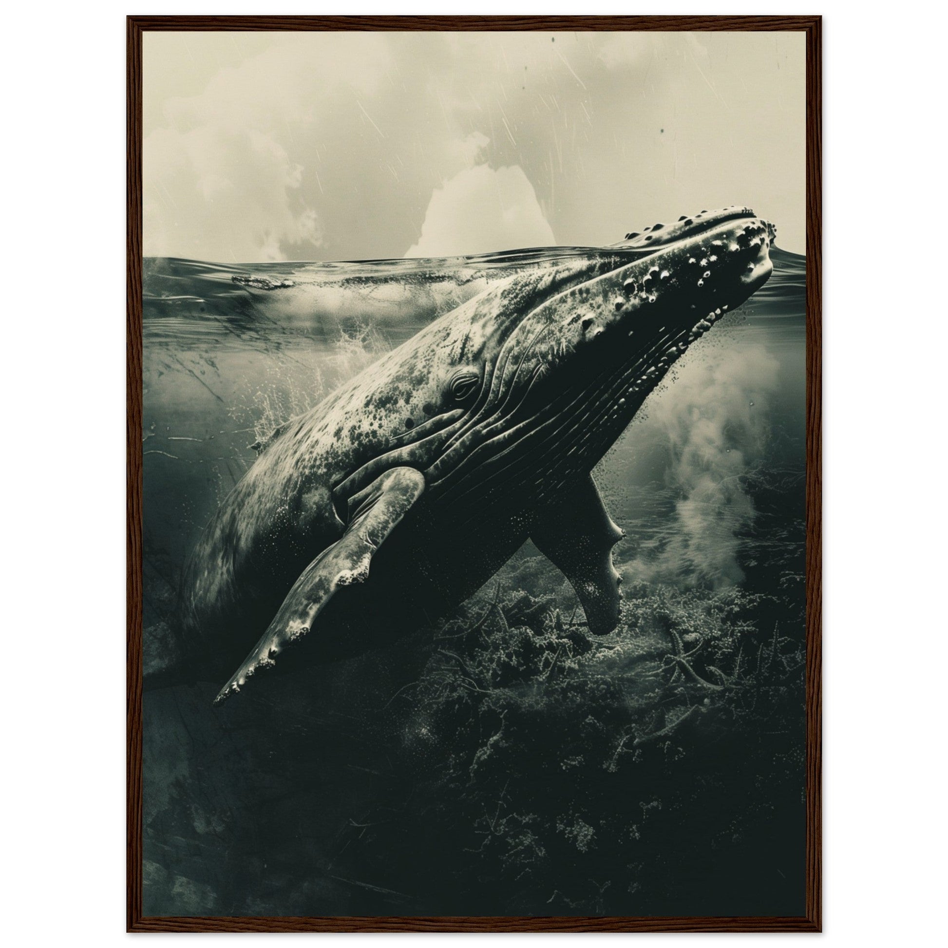 Affiche Baleine Grise ( 60x80-cm-Bois-foncé)