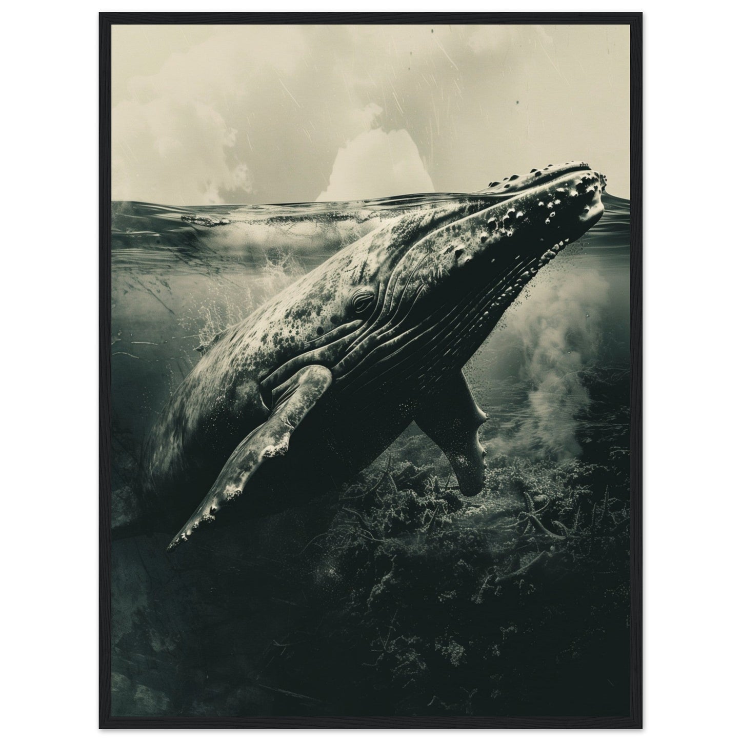 Affiche Baleine Grise ( 60x80-cm-Bois-noir)