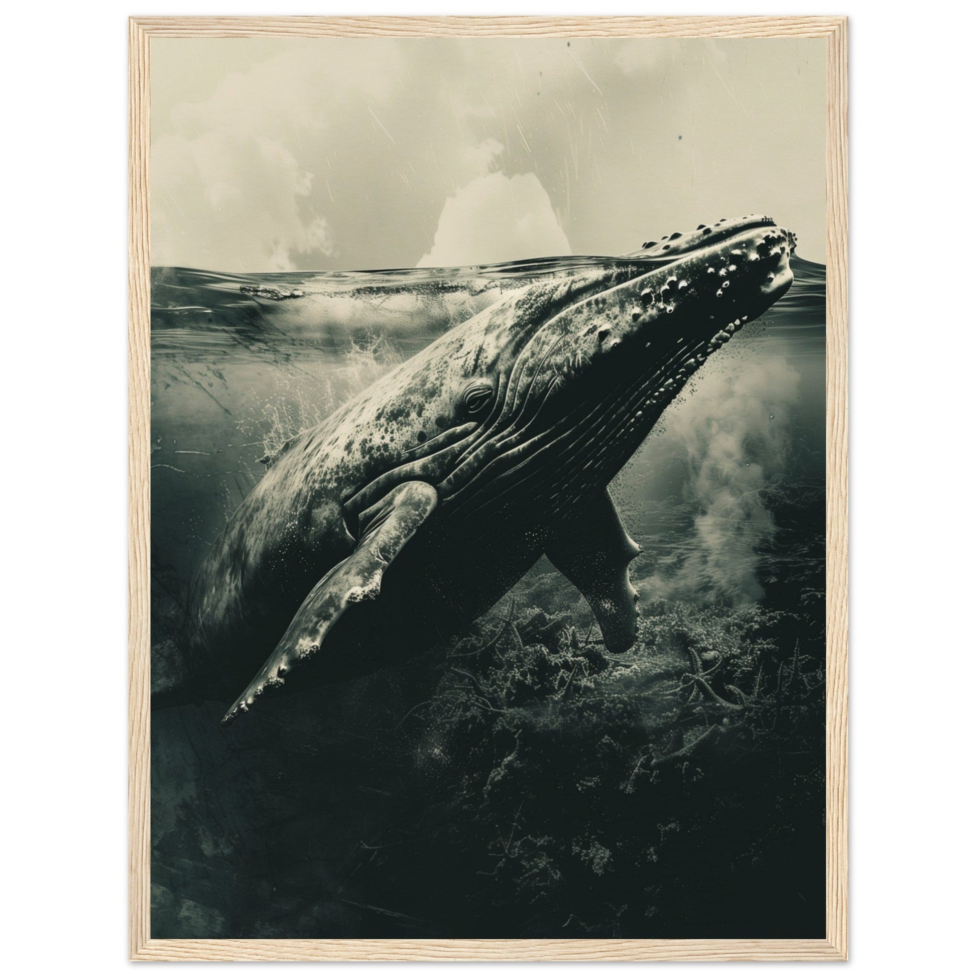 Affiche Baleine Grise ( 45x60-cm-Bois-clair)