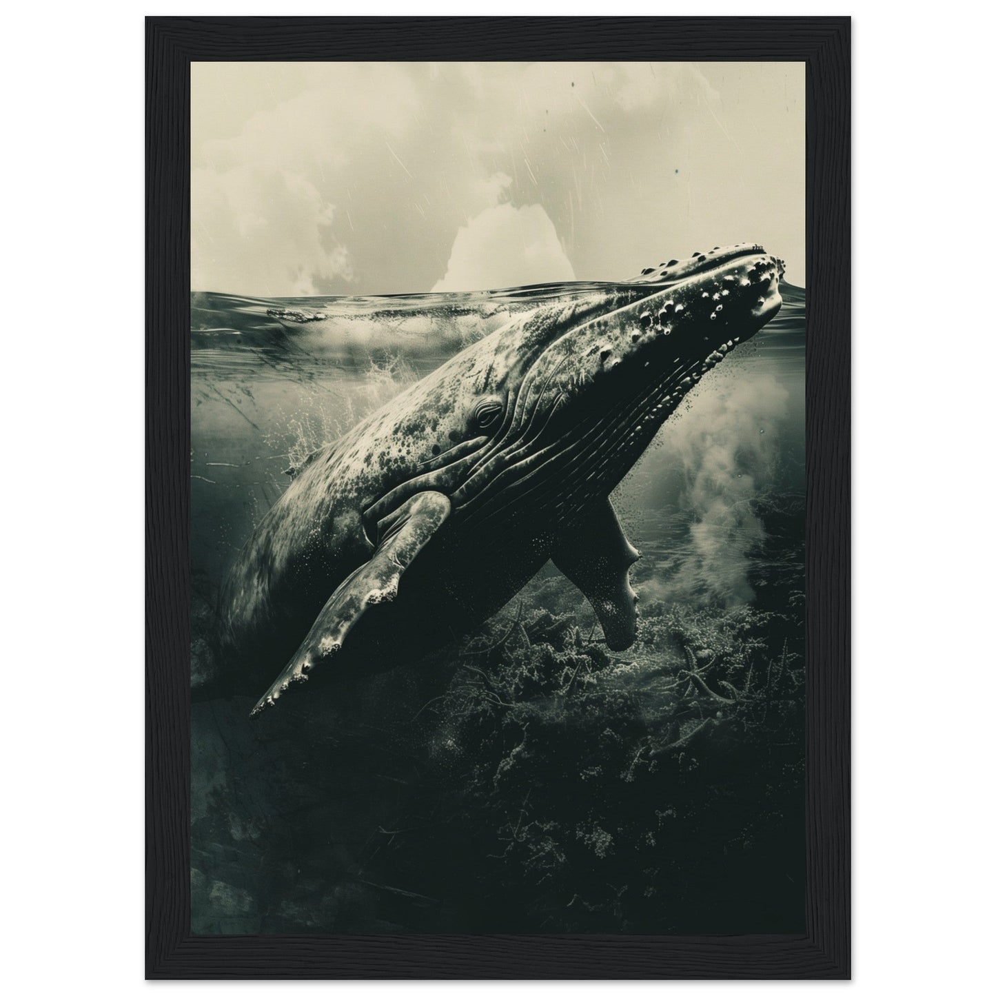 Affiche Baleine Grise ( 21x29.7-cm-Bois-noir)