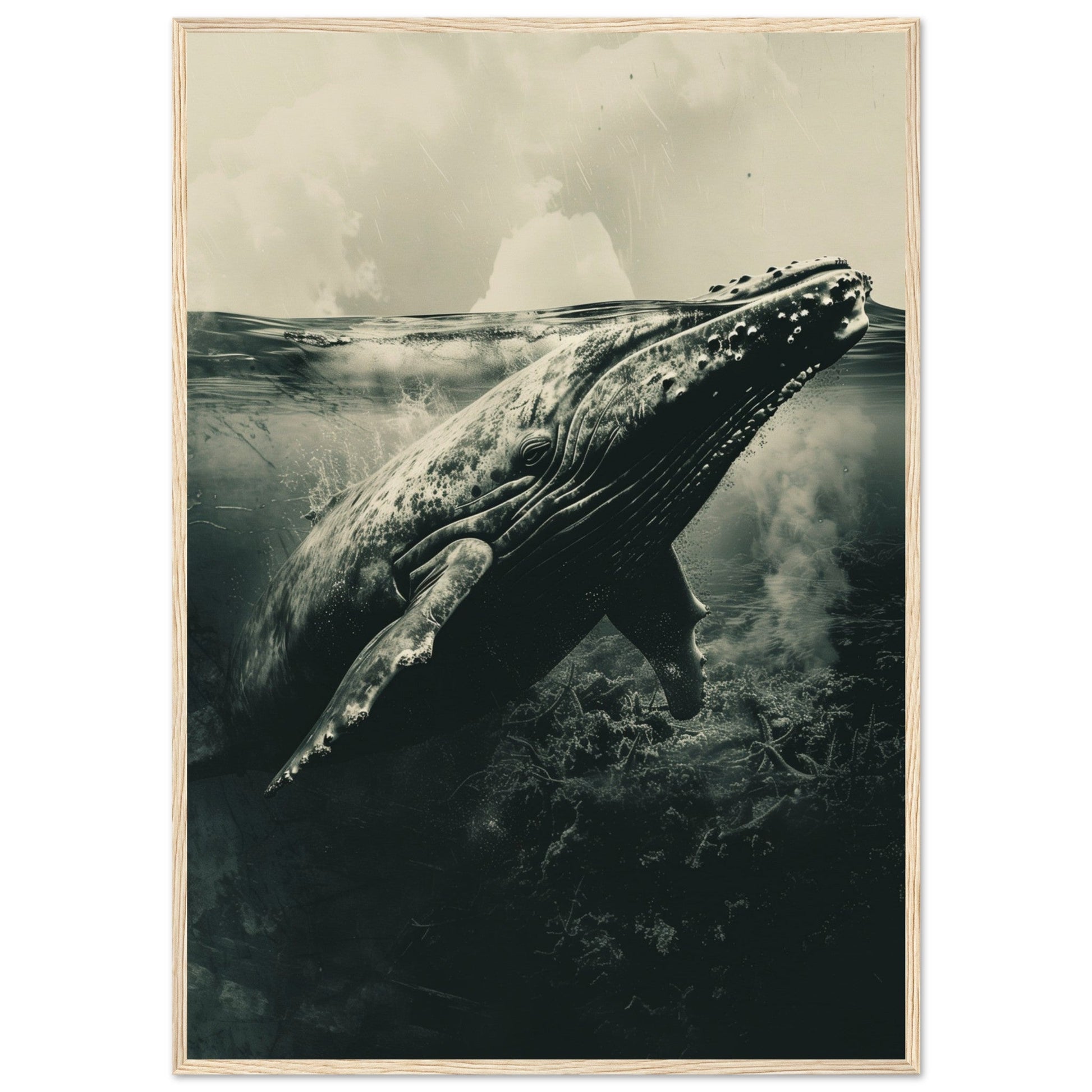 Affiche Baleine Grise ( 70x100-cm-Bois-clair)