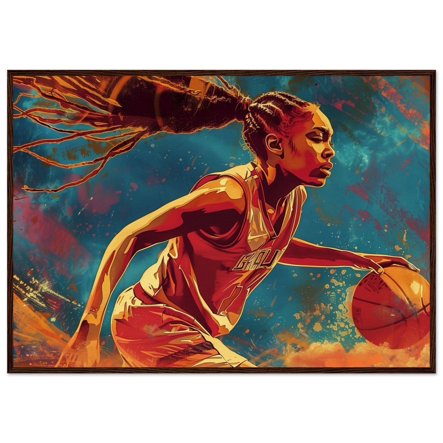 Affiche Basket Féminin ( 70x100-cm-Bois-foncé)