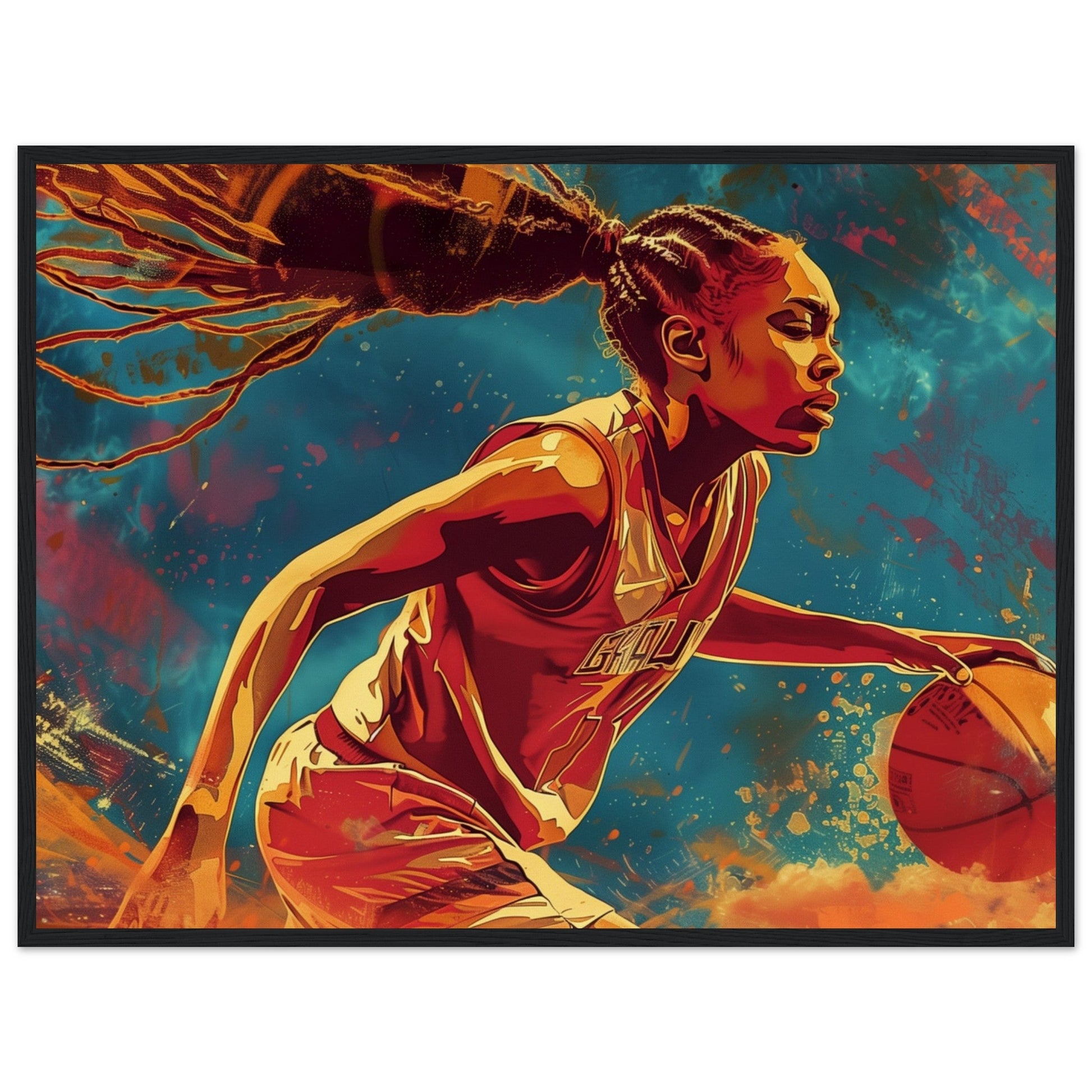 Affiche Basket Féminin ( 60x80-cm-Bois-noir)