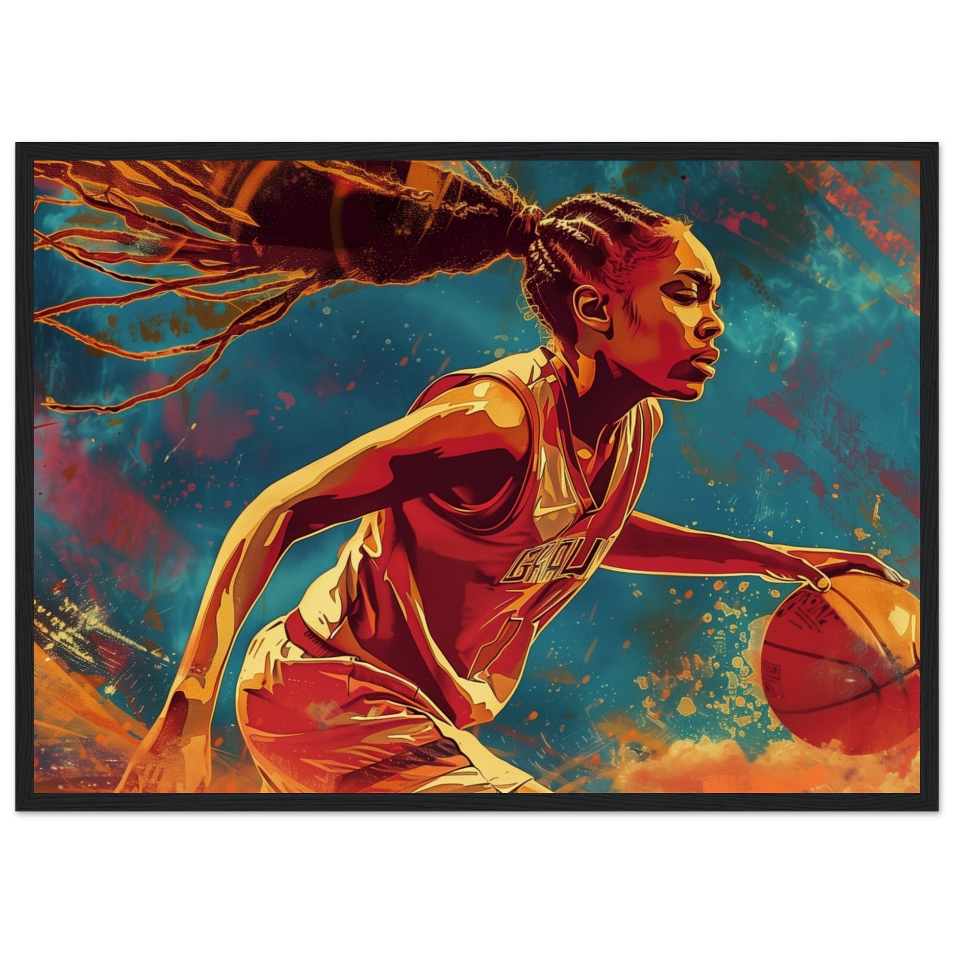 Affiche Basket Féminin ( 50x70-cm-Bois-noir)