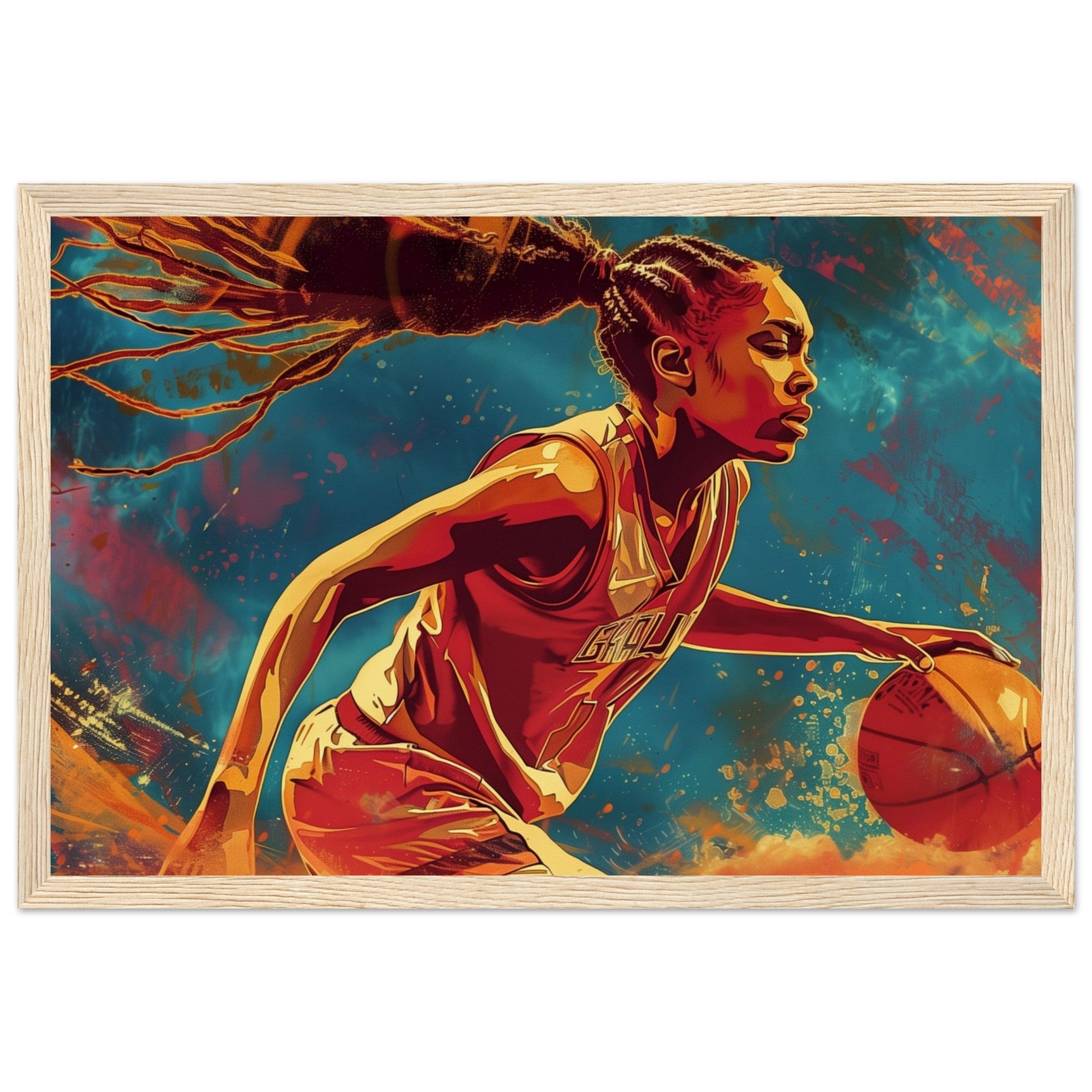 Affiche Basket Féminin ( 30x45-cm-Bois-clair)