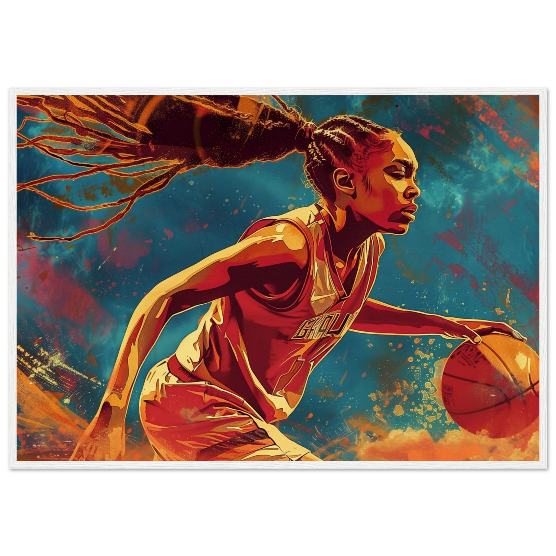 Affiche Basket Féminin ( 70x100-cm-Bois-blanc)