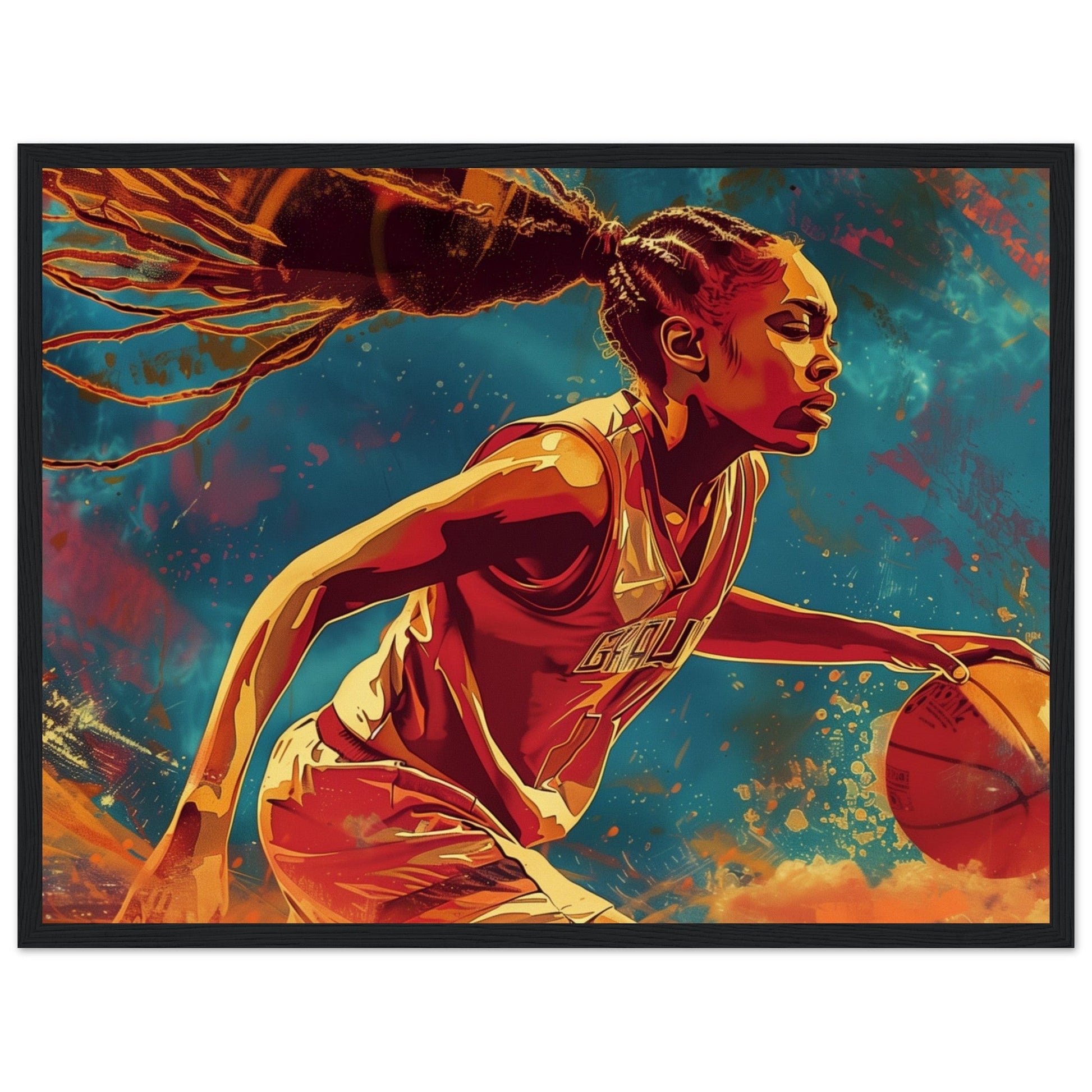 Affiche Basket Féminin ( 45x60-cm-Bois-noir)