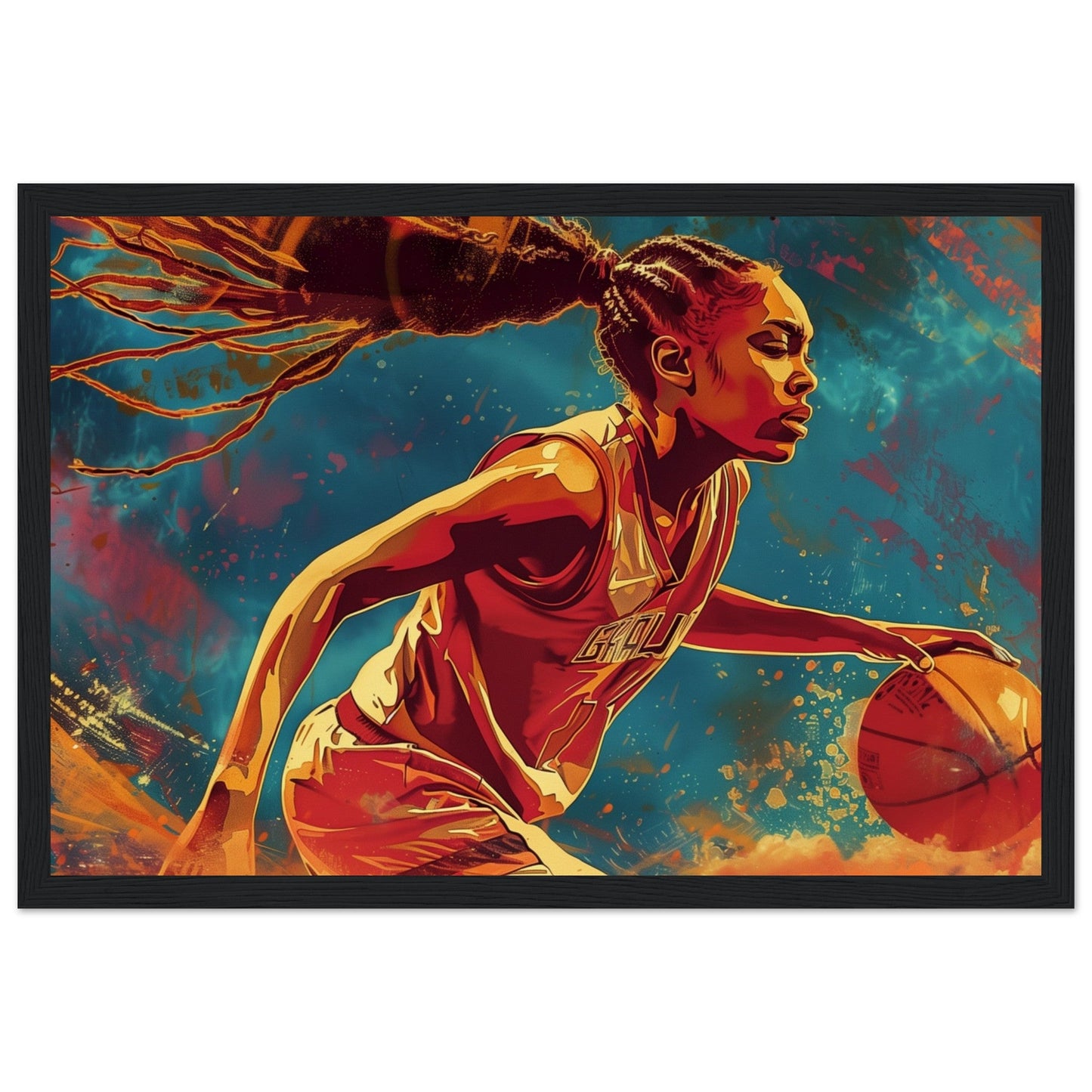 Affiche Basket Féminin ( 30x45-cm-Bois-noir)