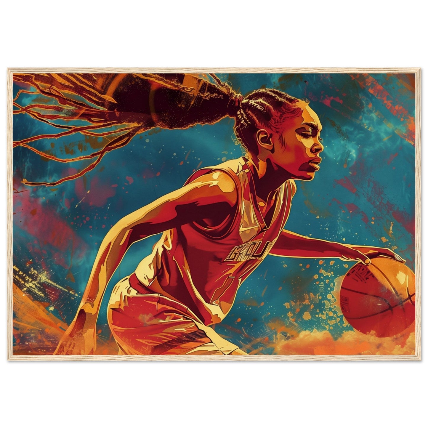 Affiche Basket Féminin ( 70x100-cm-Bois-clair)