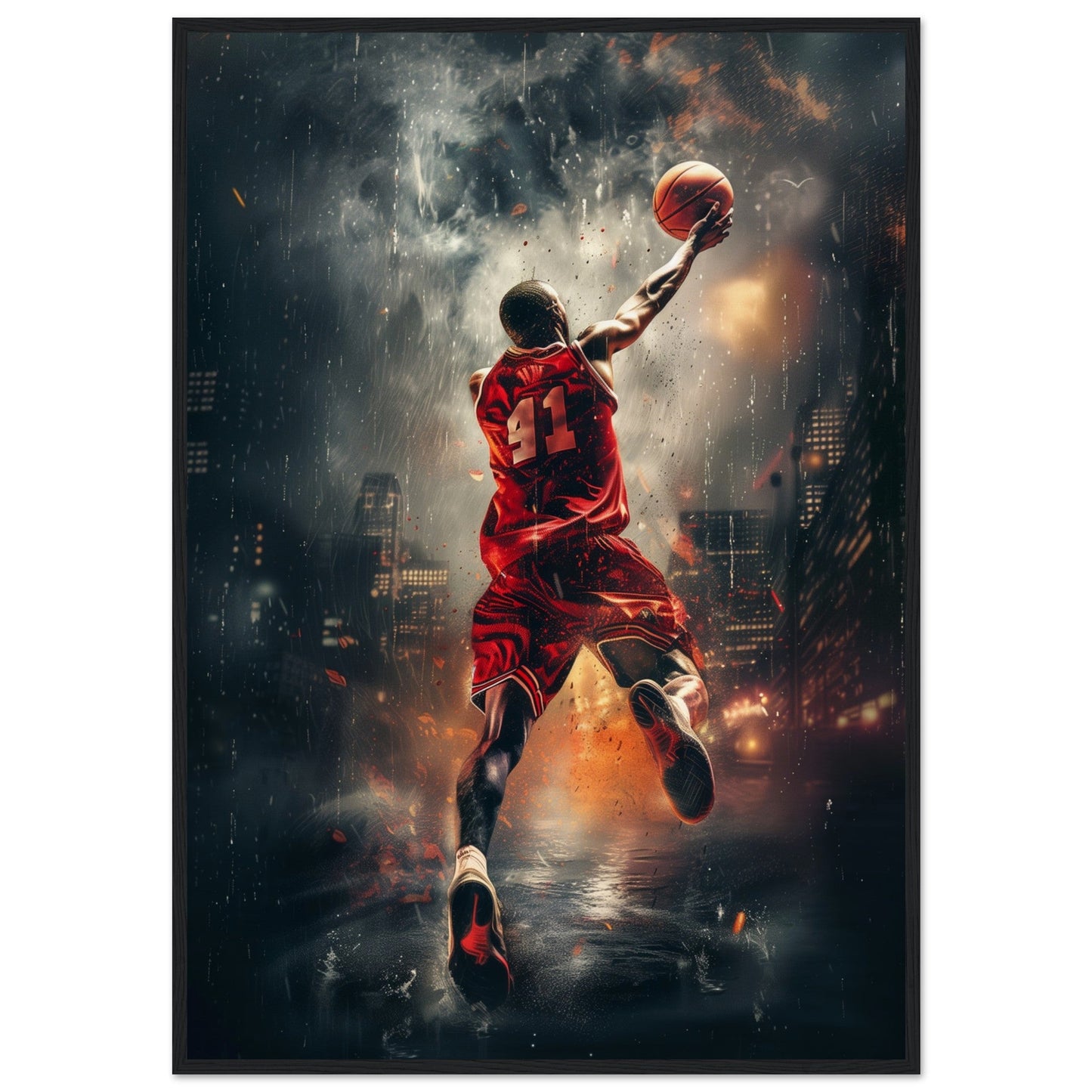 Affiche Basket ( 70x100-cm-Bois-noir)