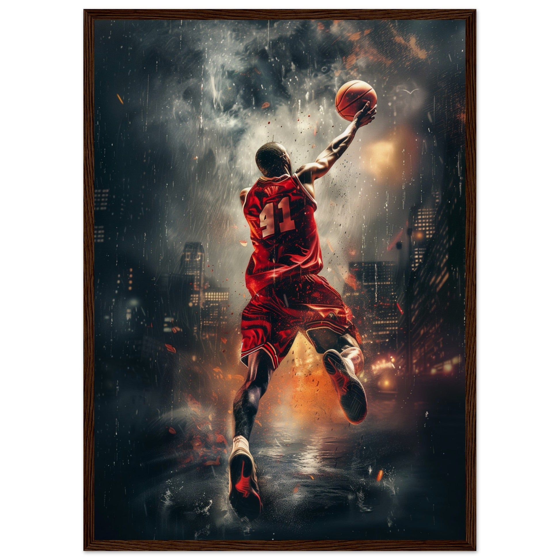 Affiche Basket ( 50x70-cm-Bois-foncé)